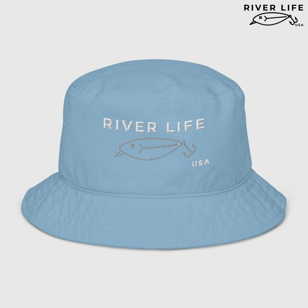 Lure Logo (white/gray embroidery) | Premium Organic Bucket Hat-Slate Blue-River Life USA