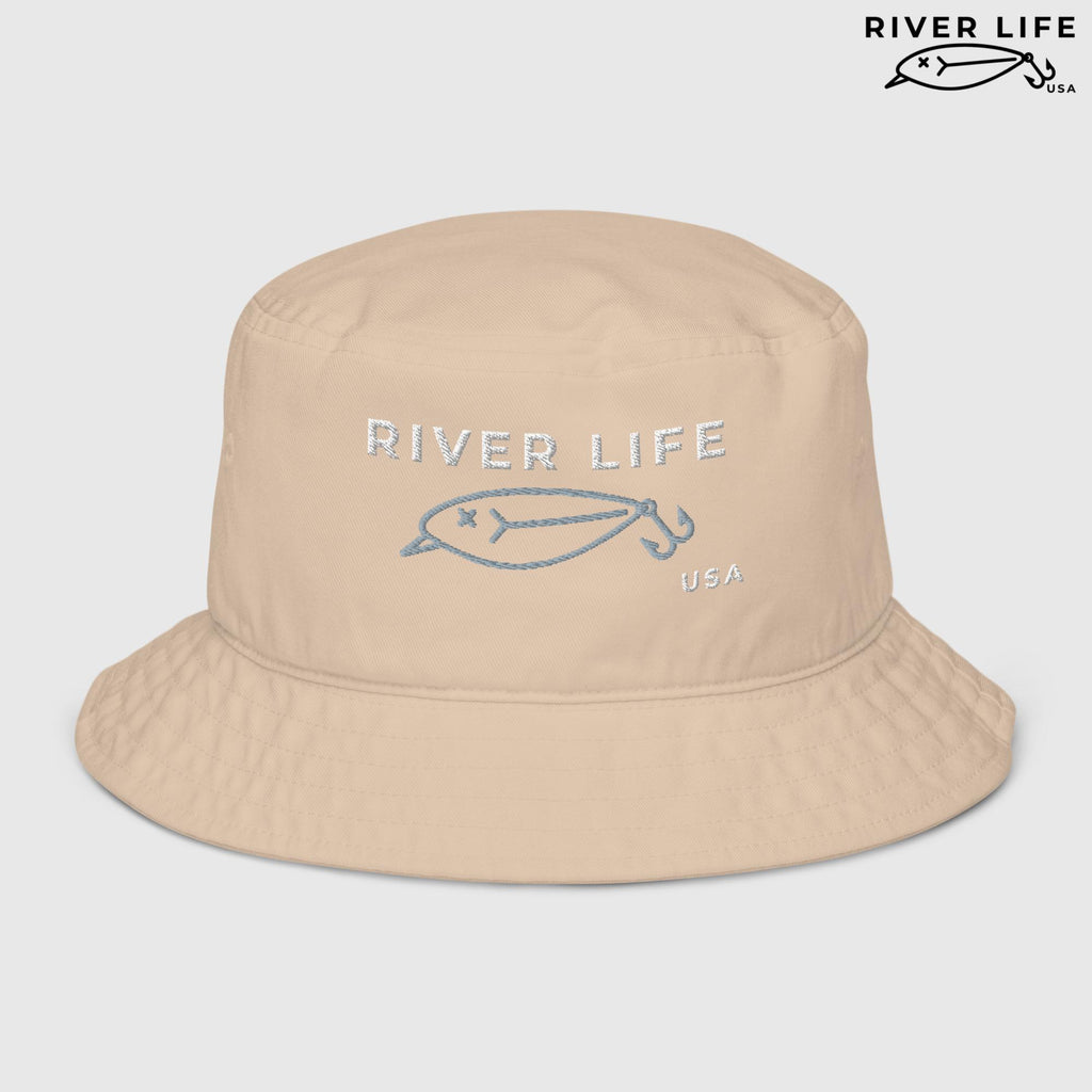 Lure Logo (white/gray embroidery) | Premium Organic Bucket Hat-Stone-River Life USA