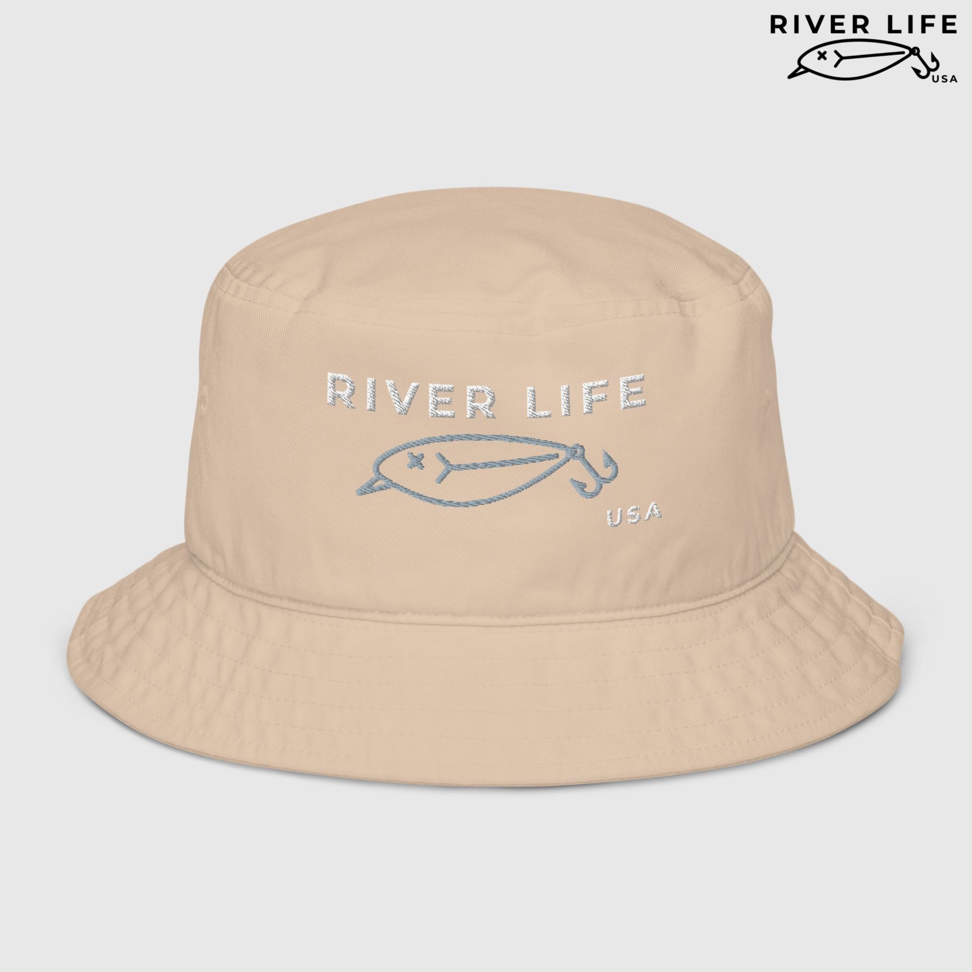 Lure Logo (white/gray embroidery) | Premium Organic Bucket Hat-Stone-River Life USA