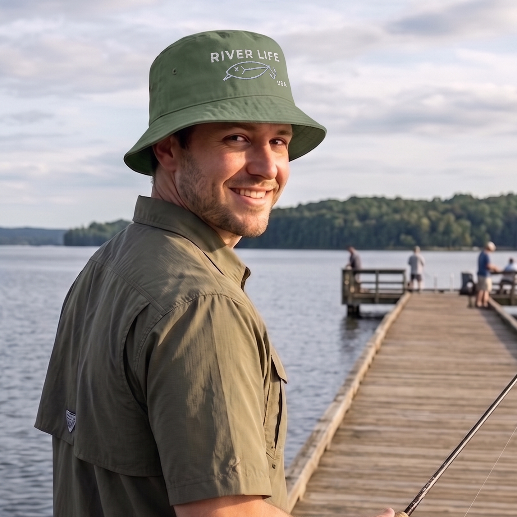 Lure Logo (white/gray embroidery) | Premium Organic Bucket Hat-Dill-River Life USA