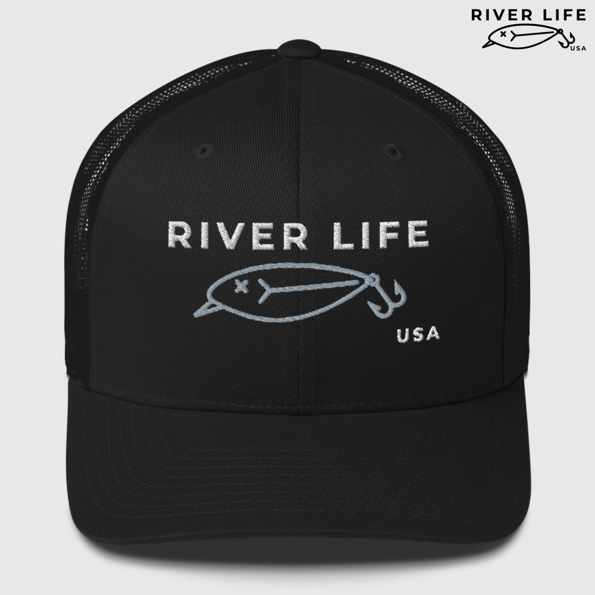 Lure Logo (white/gray embroidery) | Snapback Trucker Cap-Black-River Life USA