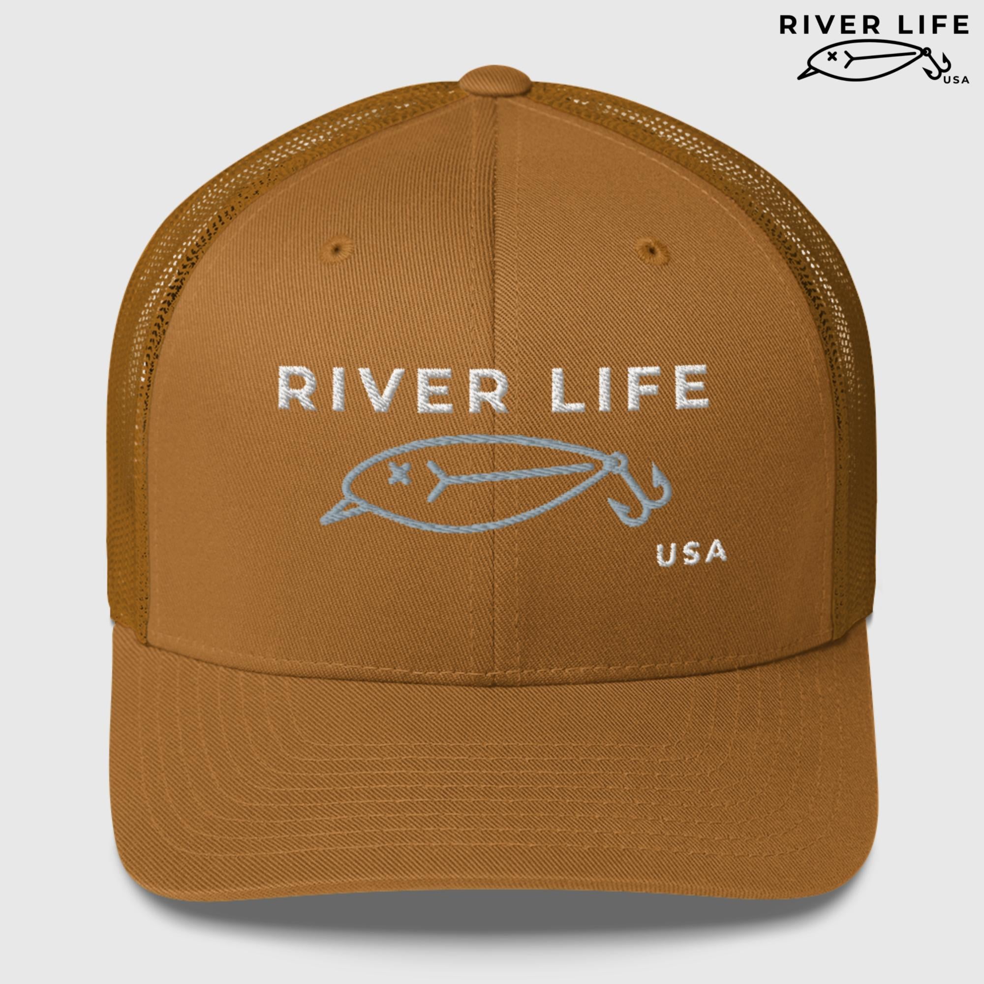 Lure Logo (white/gray embroidery) | Snapback Trucker Cap-Caramel-River Life USA