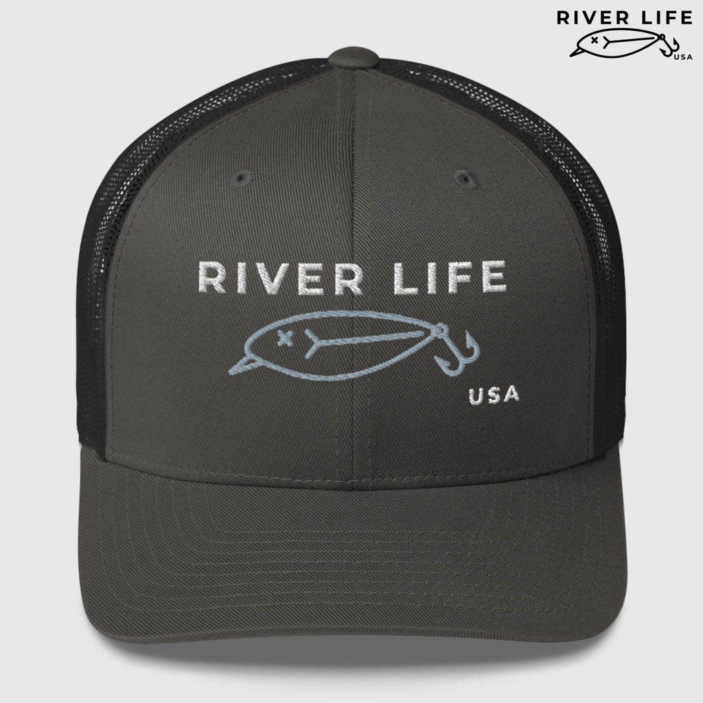 Lure Logo (white/gray embroidery) | Snapback Trucker Cap-Charcoal-River Life USA