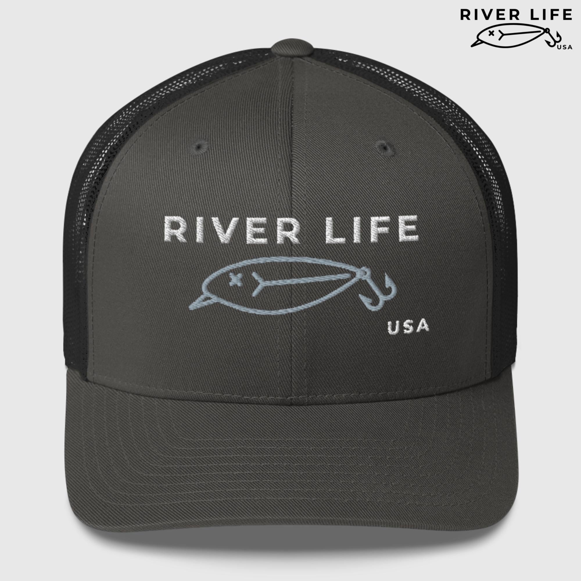 Lure Logo (white/gray embroidery) | Snapback Trucker Cap-Charcoal-River Life USA