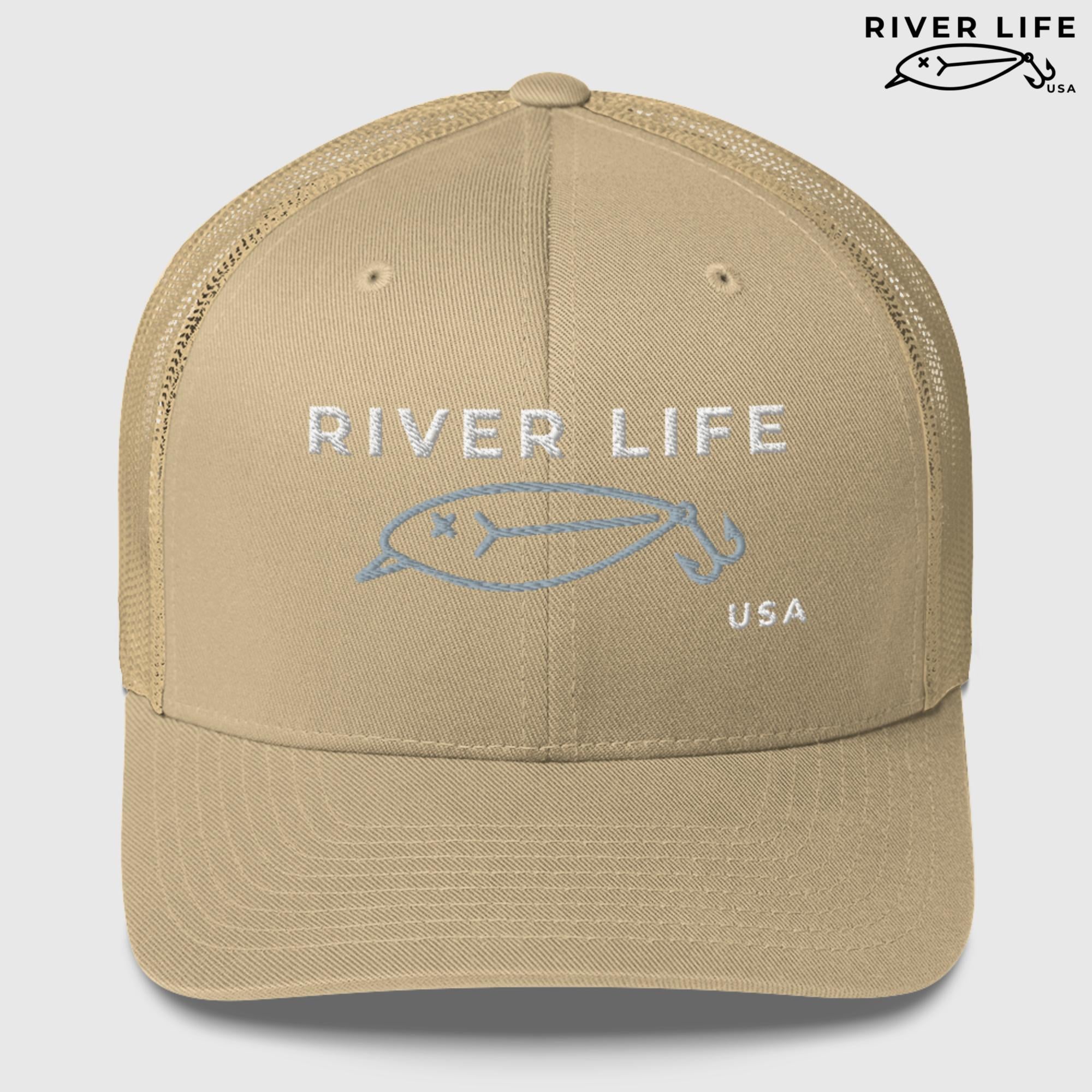 Lure Logo (white/gray embroidery) | Snapback Trucker Cap-Khaki-River Life USA