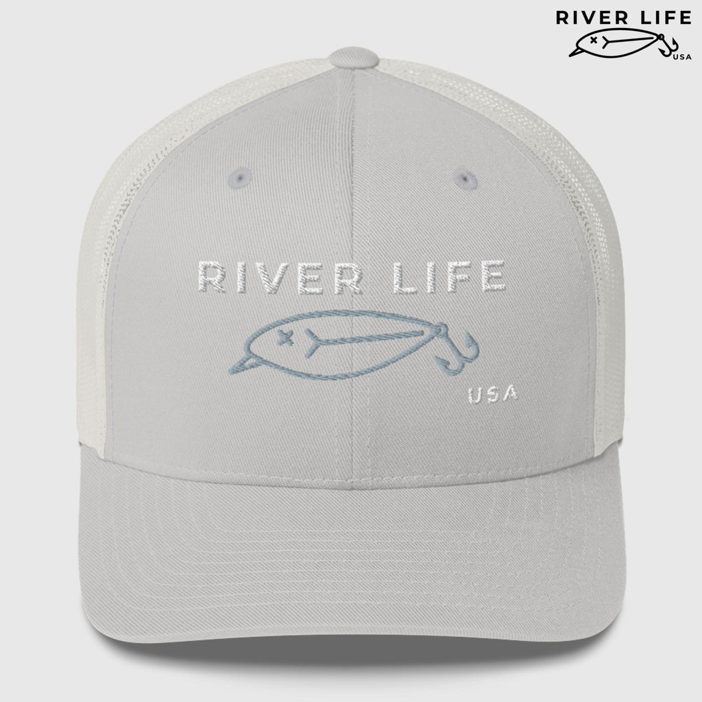 Lure Logo (white/gray embroidery) | Snapback Trucker Cap-Silver-River Life USA