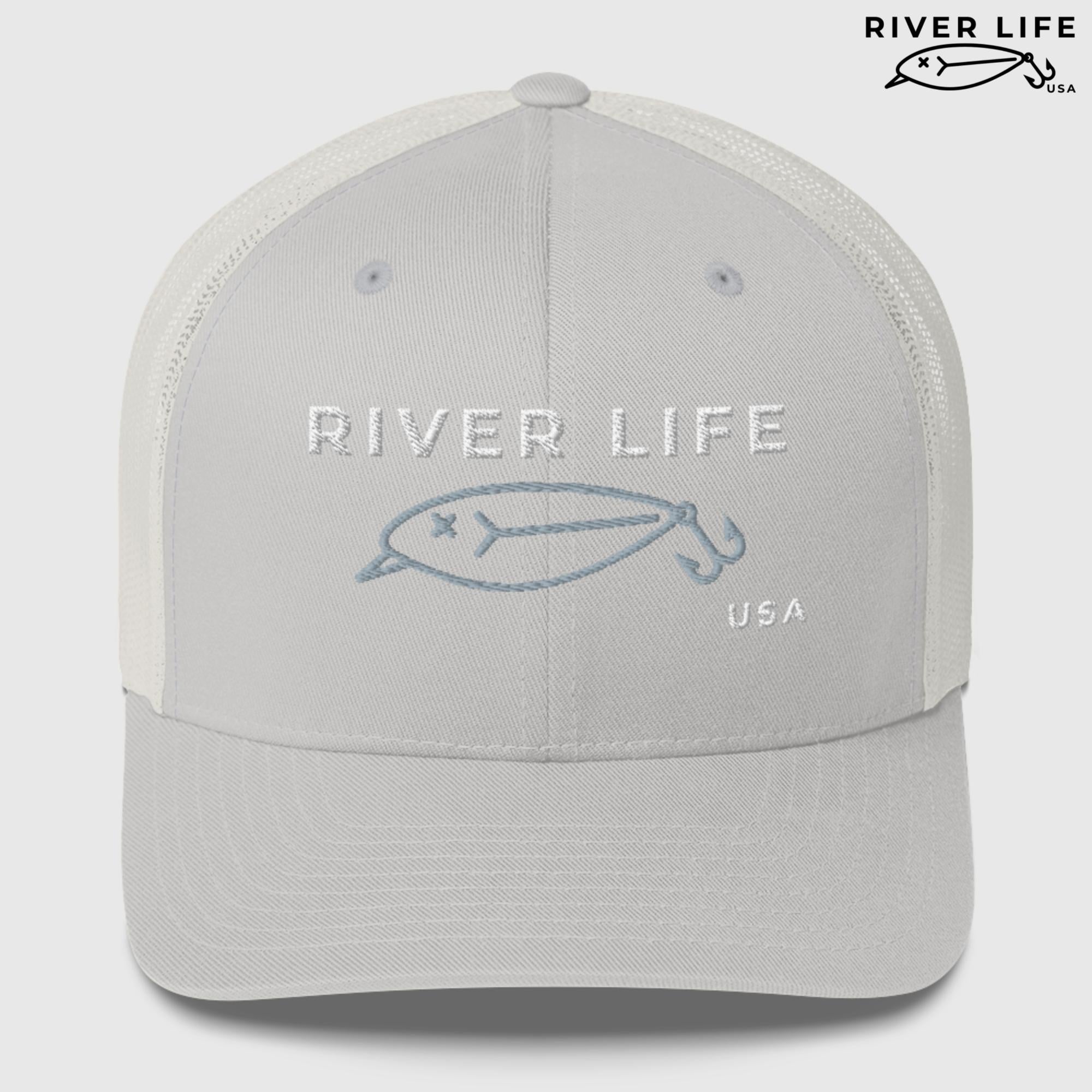 Lure Logo (white/gray embroidery) | Snapback Trucker Cap-Silver-River Life USA
