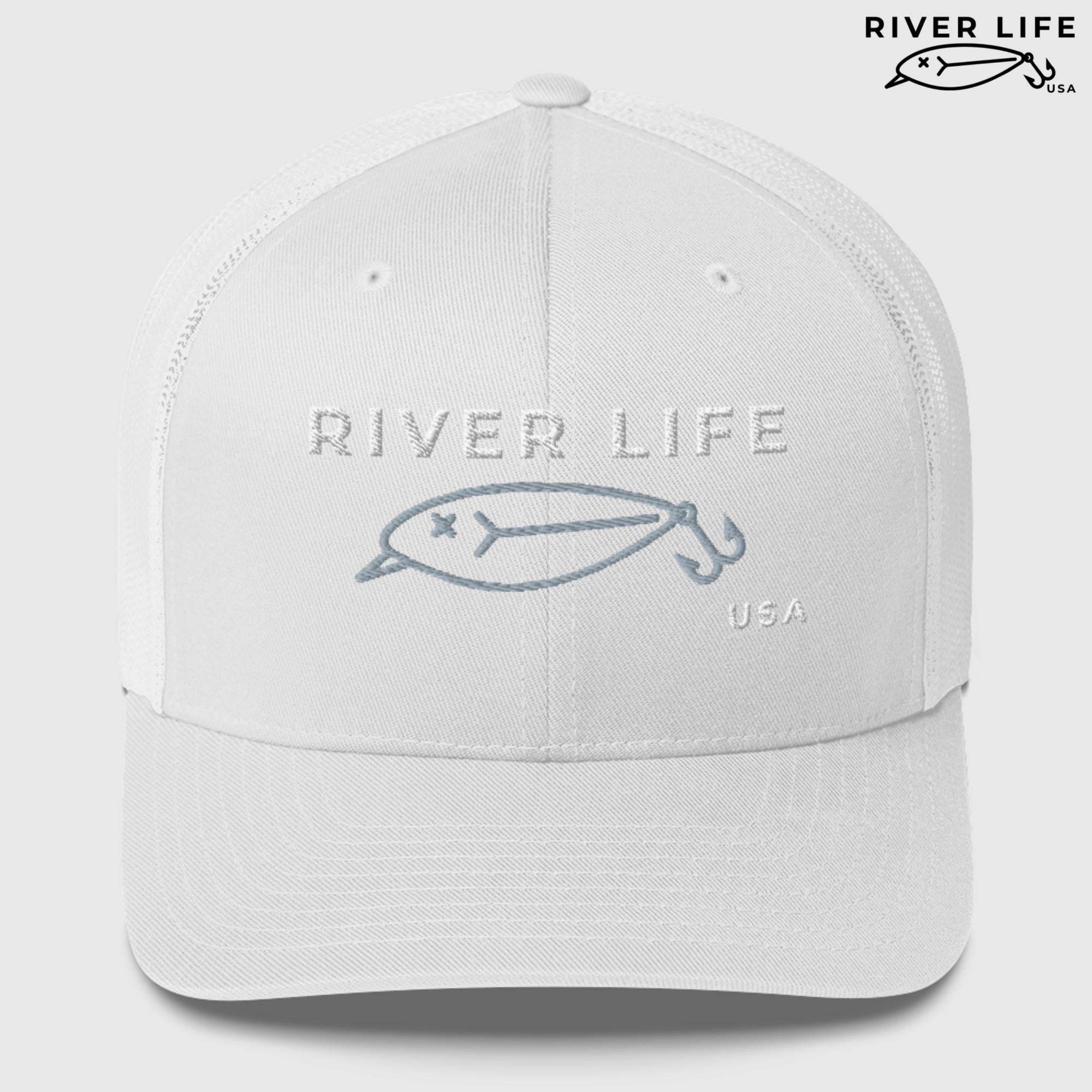 Lure Logo (white/gray embroidery) | Snapback Trucker Cap-White-River Life USA