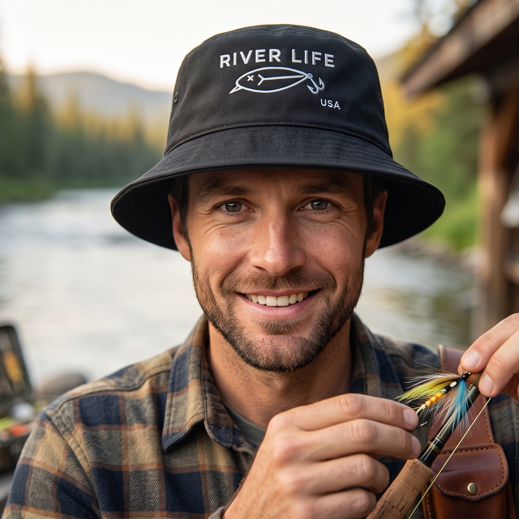 Lure Logo (white/grey embroidery) | Bucket Hat-Black-River Life USA