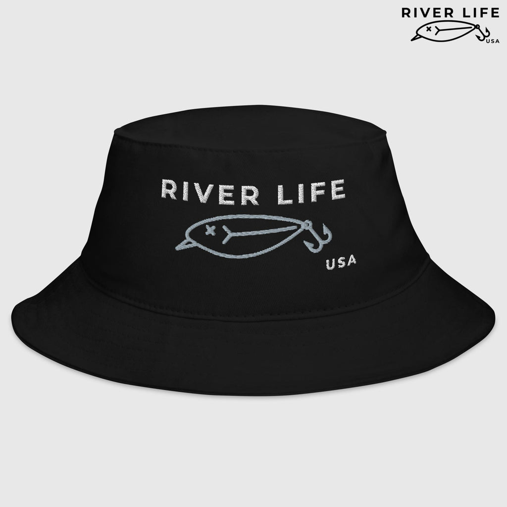Lure Logo (white/grey embroidery) | Bucket Hat-Black-River Life USA