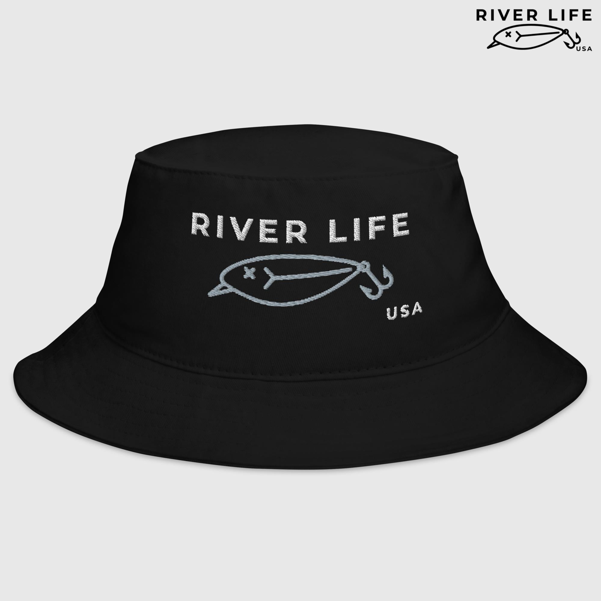 Lure Logo (white/grey embroidery) | Bucket Hat-Black-River Life USA