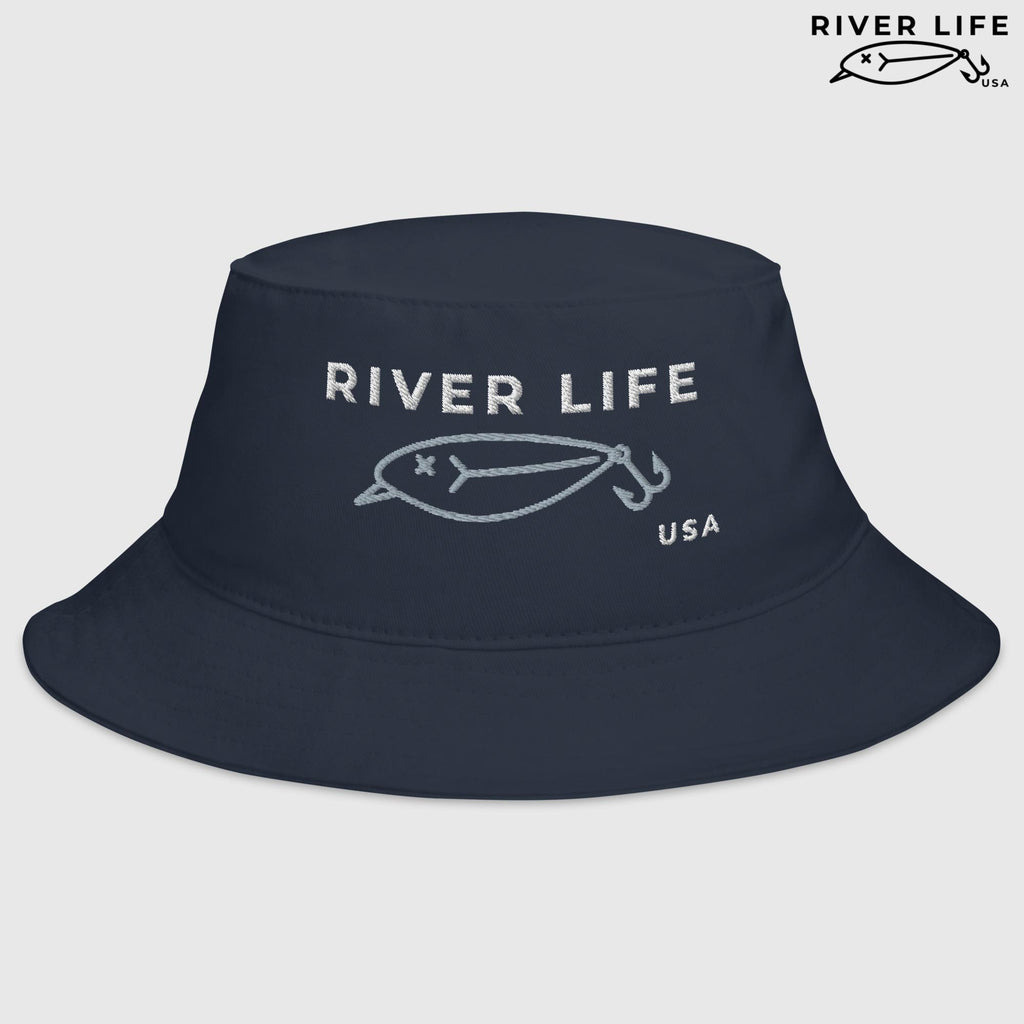 Lure Logo (white/grey embroidery) | Bucket Hat-Navy-River Life USA