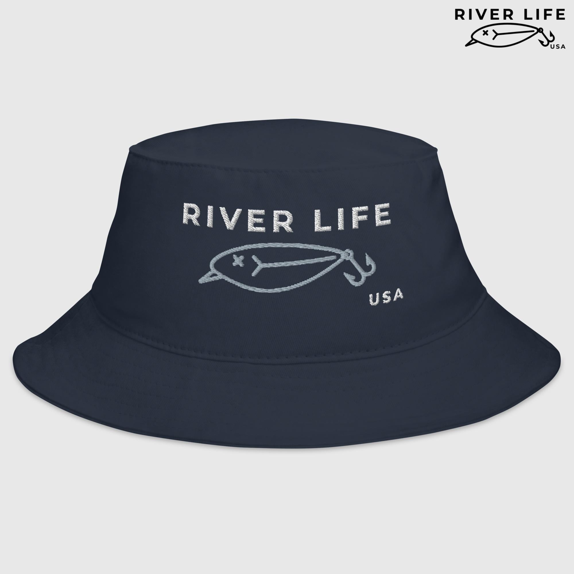 Lure Logo (white/grey embroidery) | Bucket Hat-Navy-River Life USA