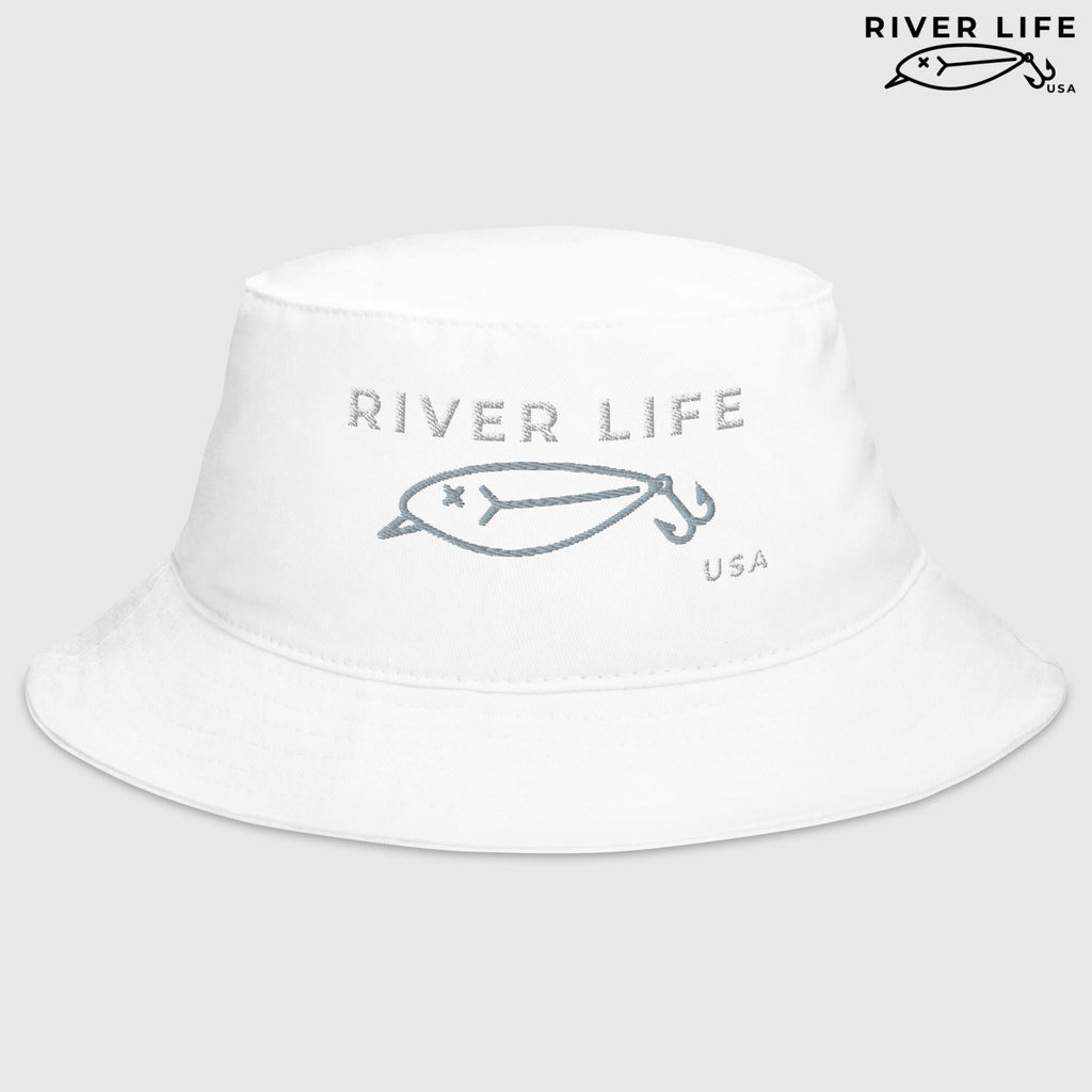 Lure Logo (white/grey embroidery) | Bucket Hat-White-River Life USA