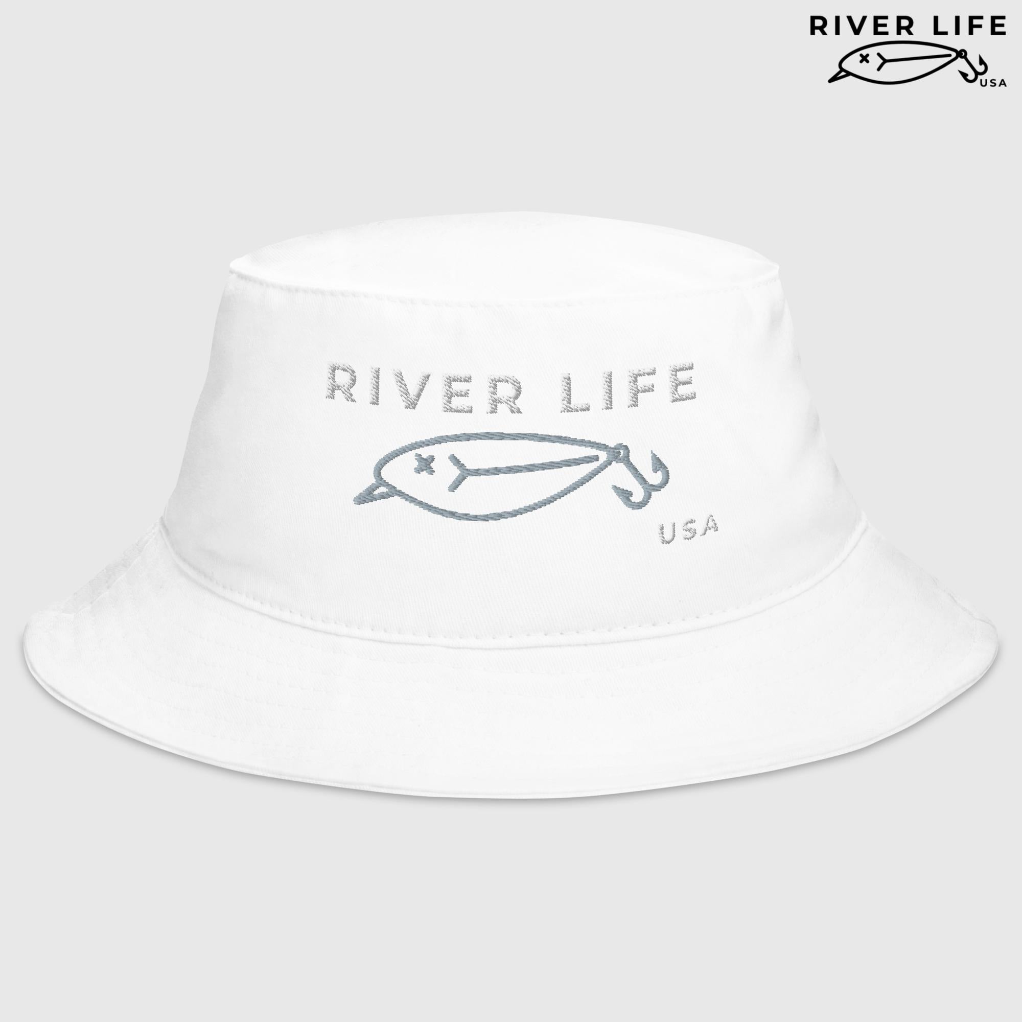 Lure Logo (white/grey embroidery) | Bucket Hat-White-River Life USA