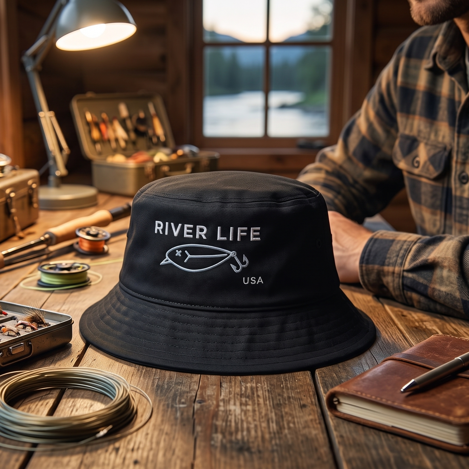Lure Logo (white/grey embroidery) | Bucket Hat-Black-River Life USA