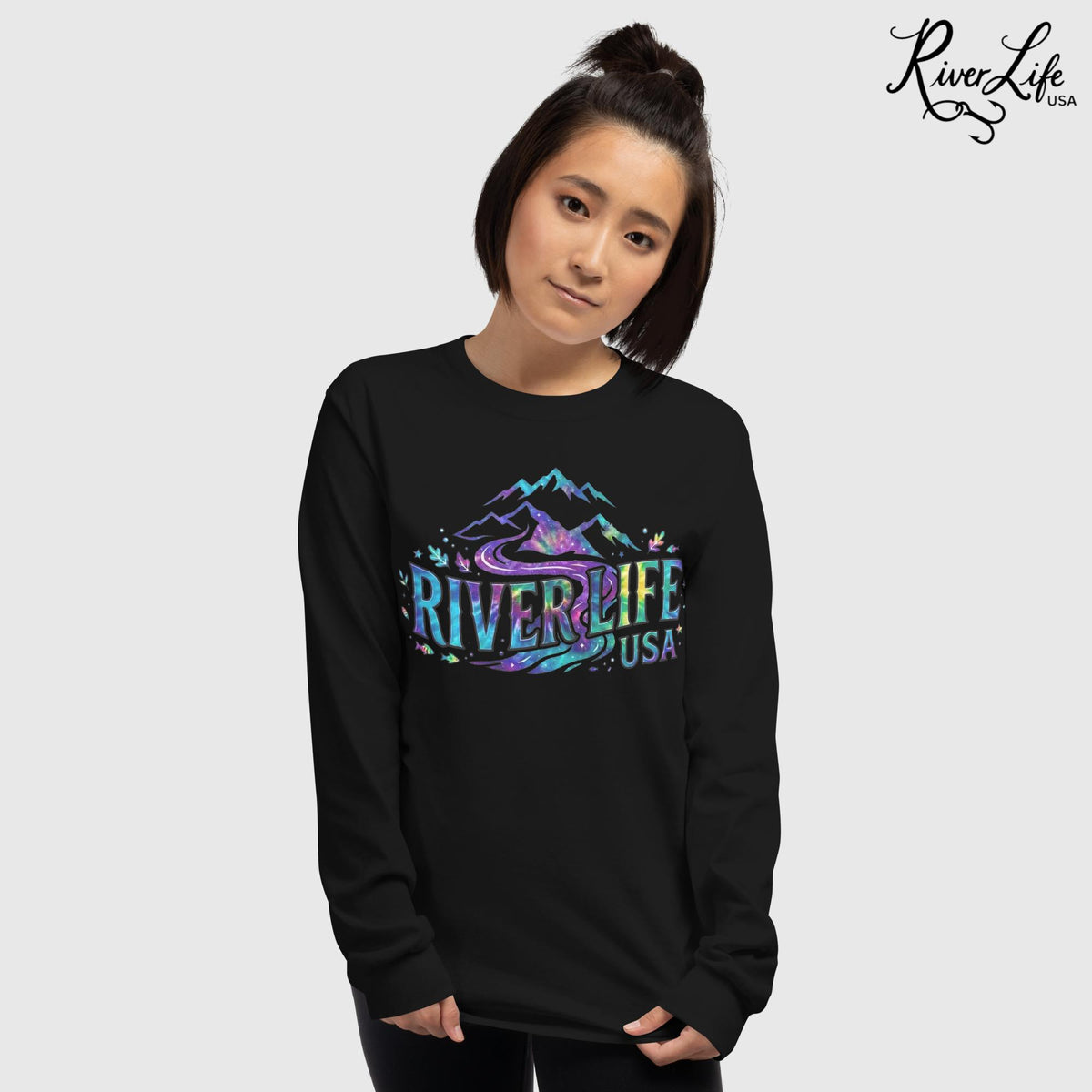 Mountain Colorful | Long-Sleeve Women's T-Shirt-Black-River Life USA