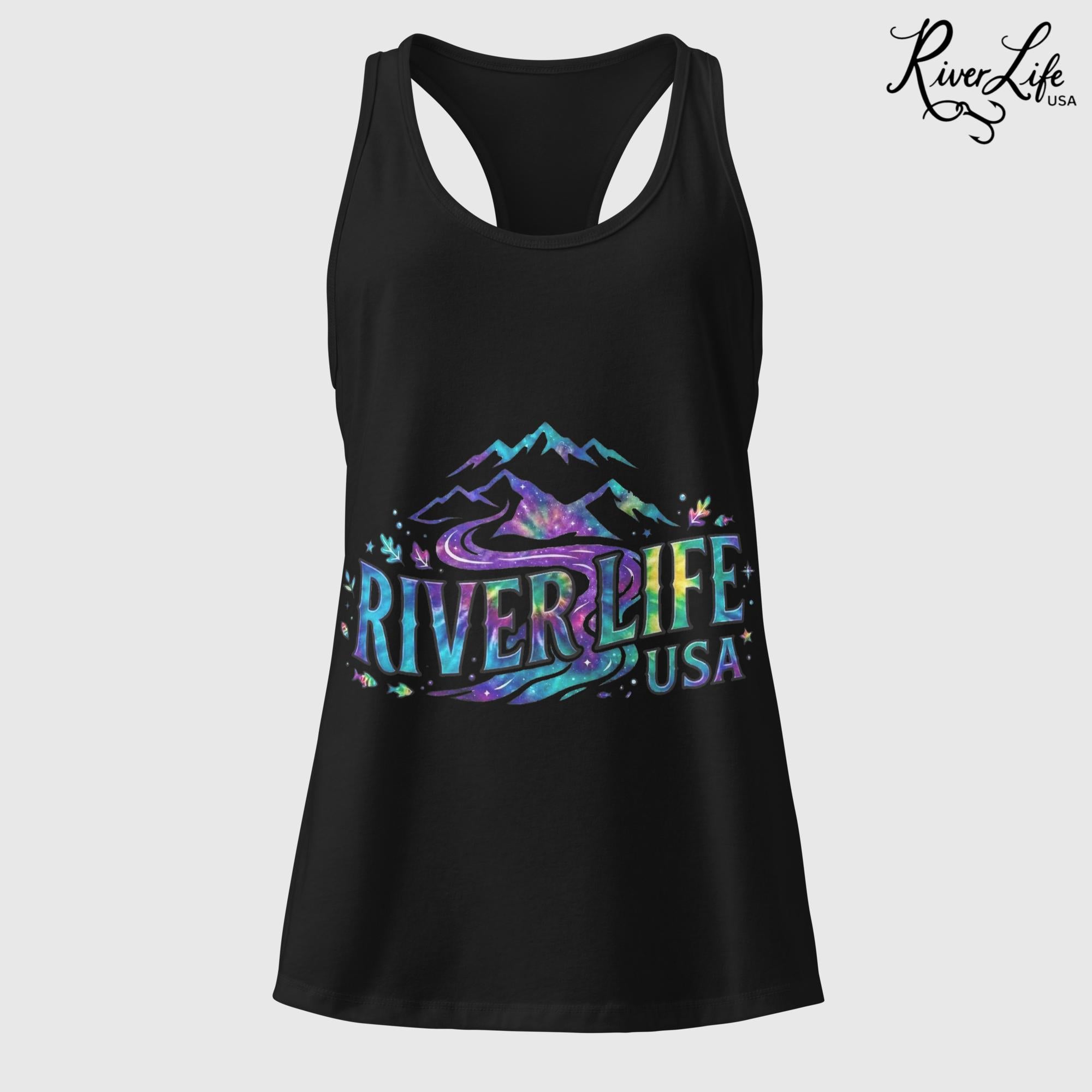 Mountain Colorful | Women’s Fitted Racerback Tank Top-Black-River Life USA