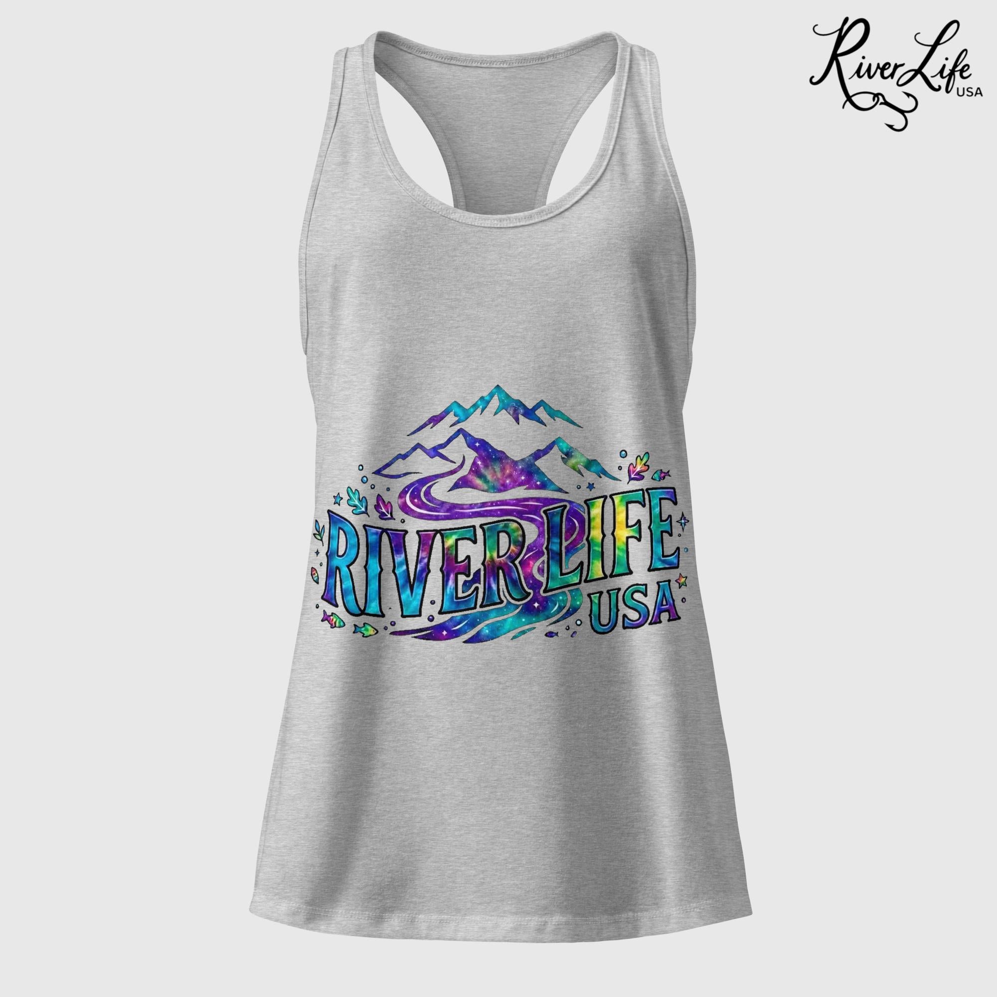 Mountain Colorful | Women’s Fitted Racerback Tank Top-Heather Gray-River Life USA