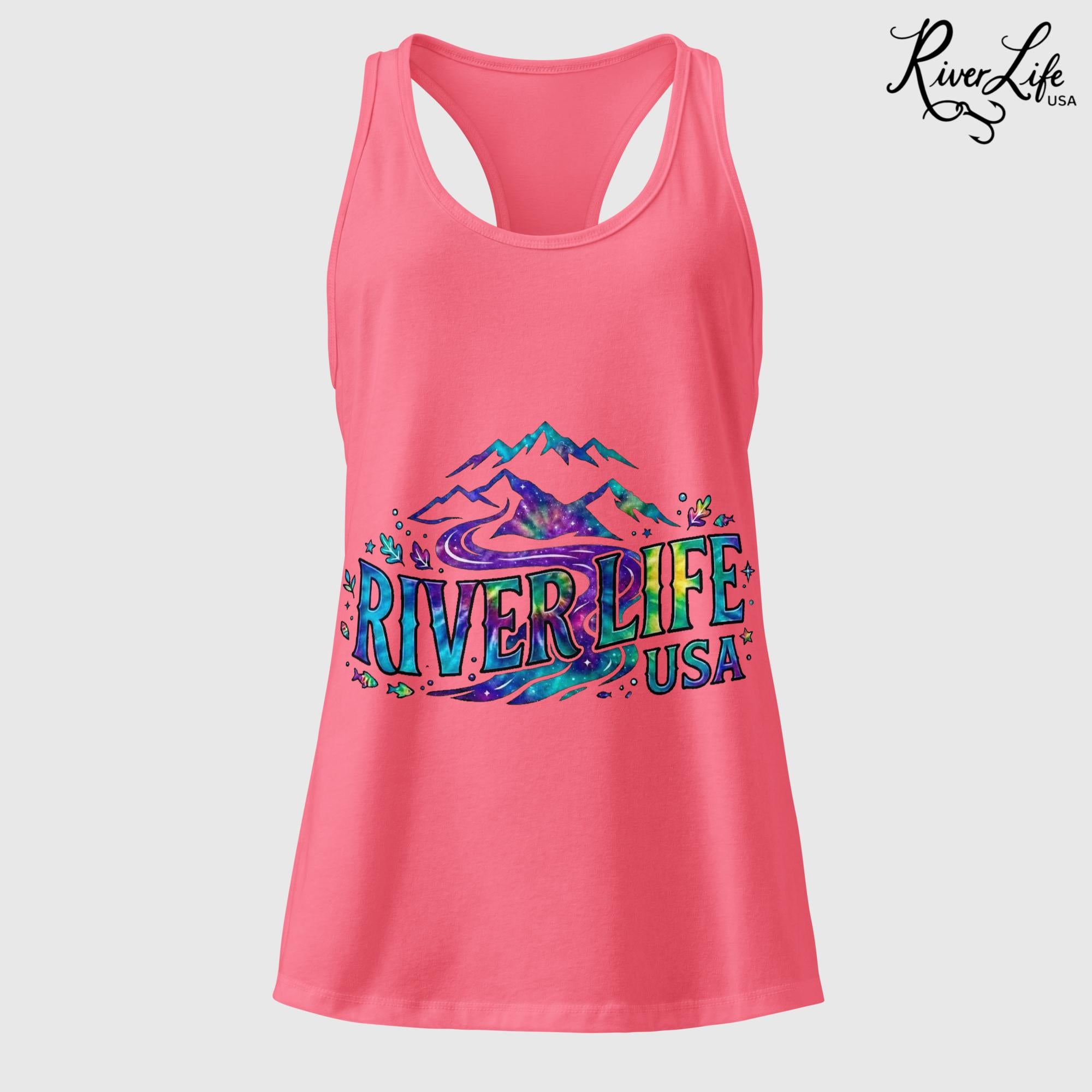 Mountain Colorful | Women’s Fitted Racerback Tank Top-Hot Pink-River Life USA