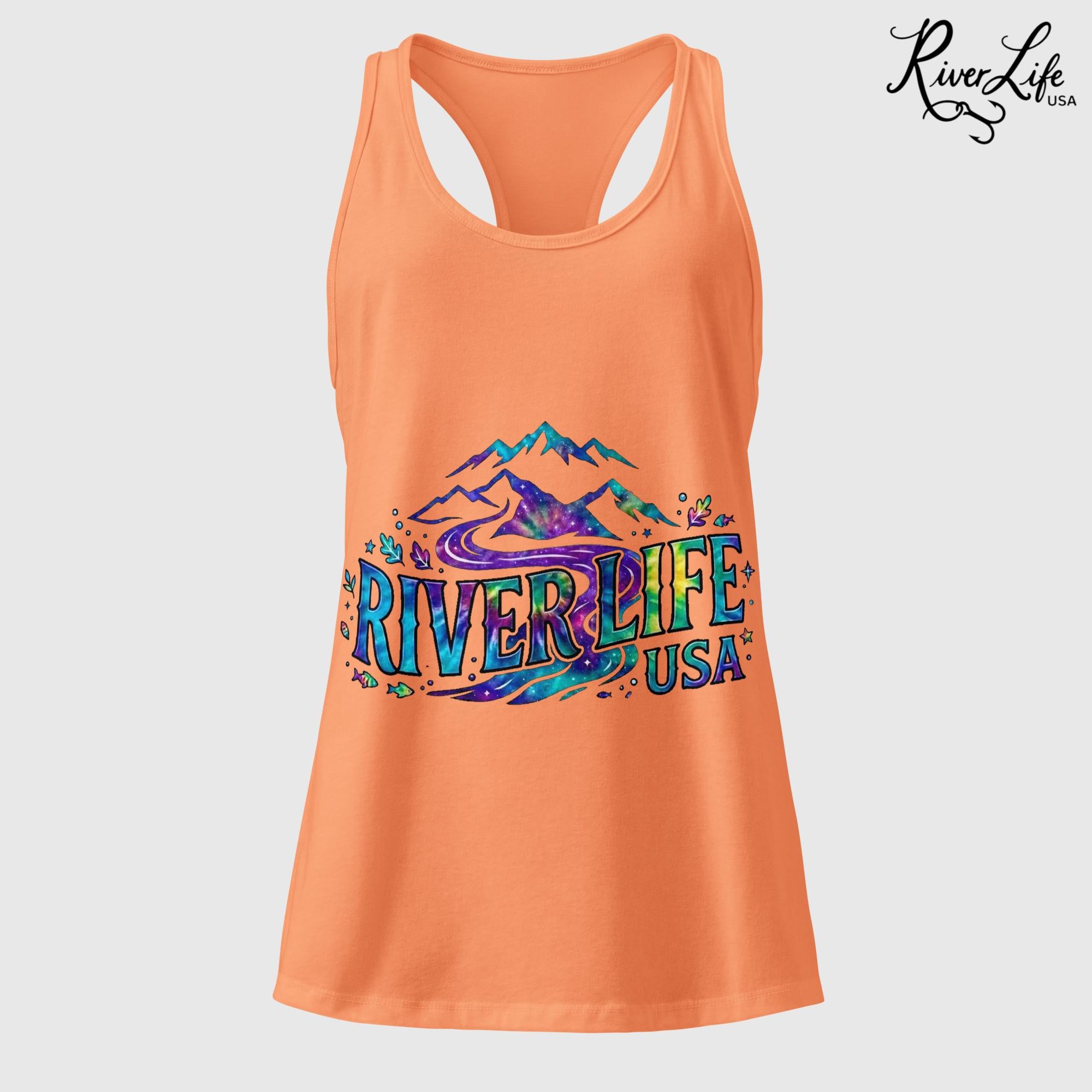 Mountain Colorful | Women’s Fitted Racerback Tank Top-Light Orange-River Life USA