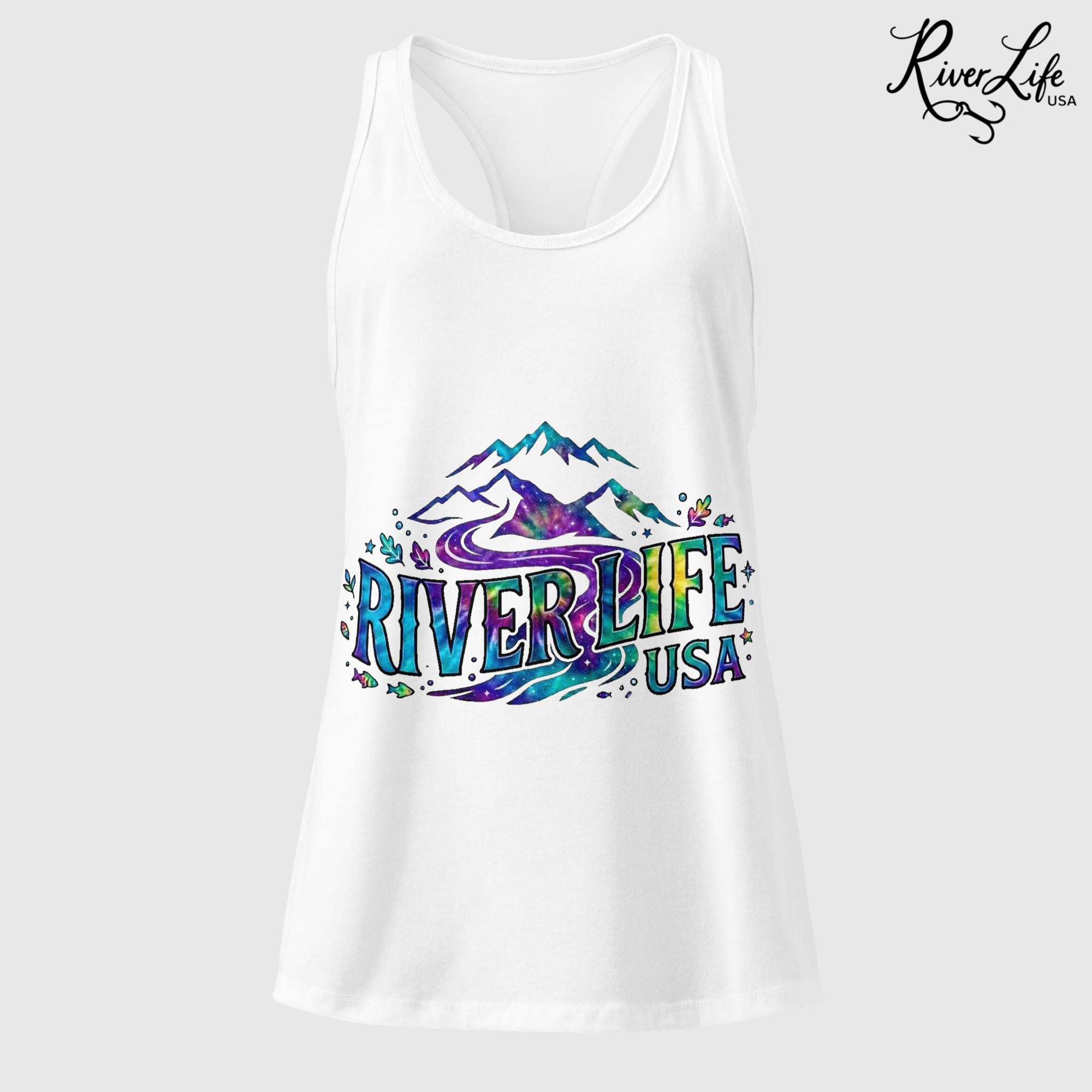 Mountain Colorful | Women’s Fitted Racerback Tank Top-White-River Life USA