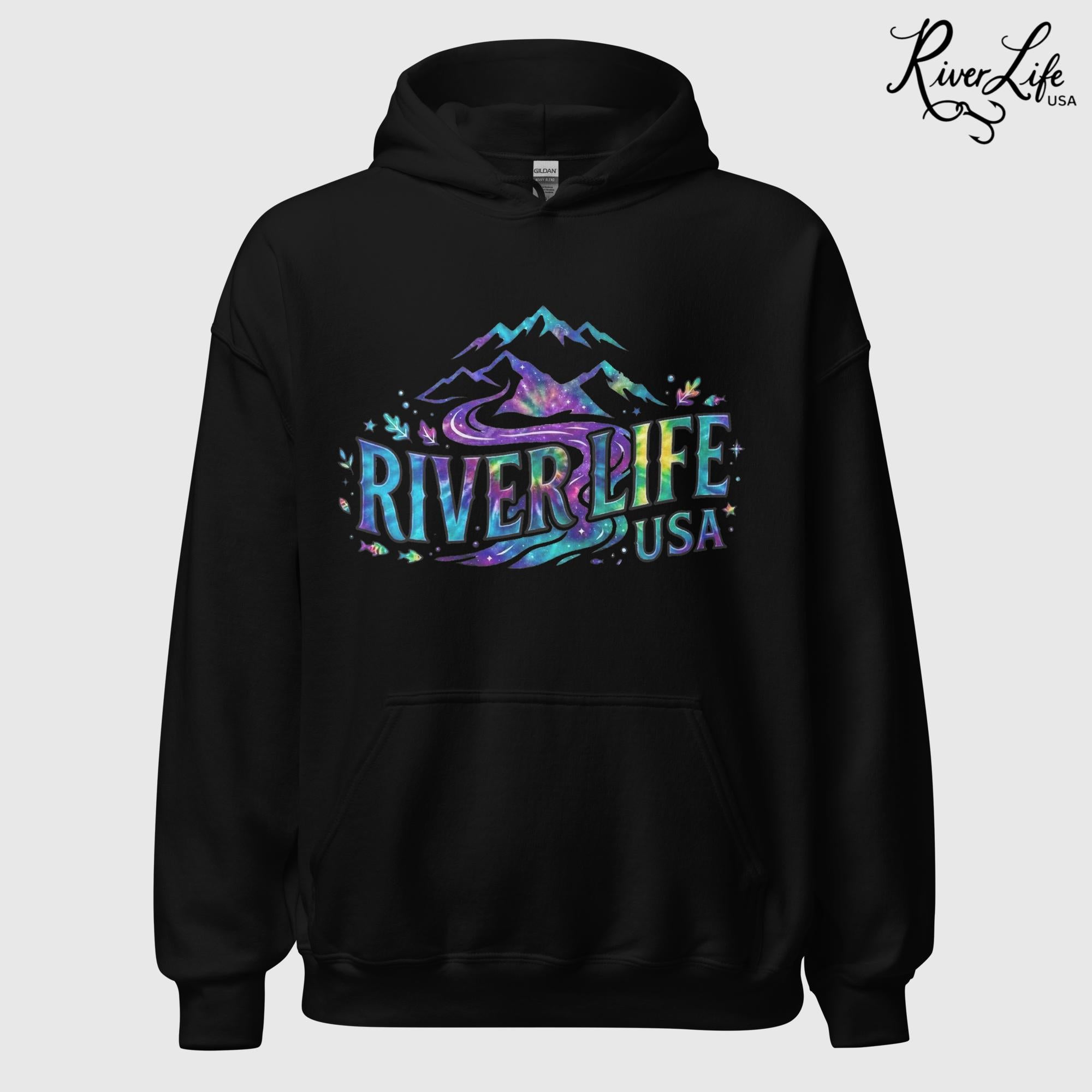 Mountain Colorful | Womens Pullover Hoodie-Black-River Life USA