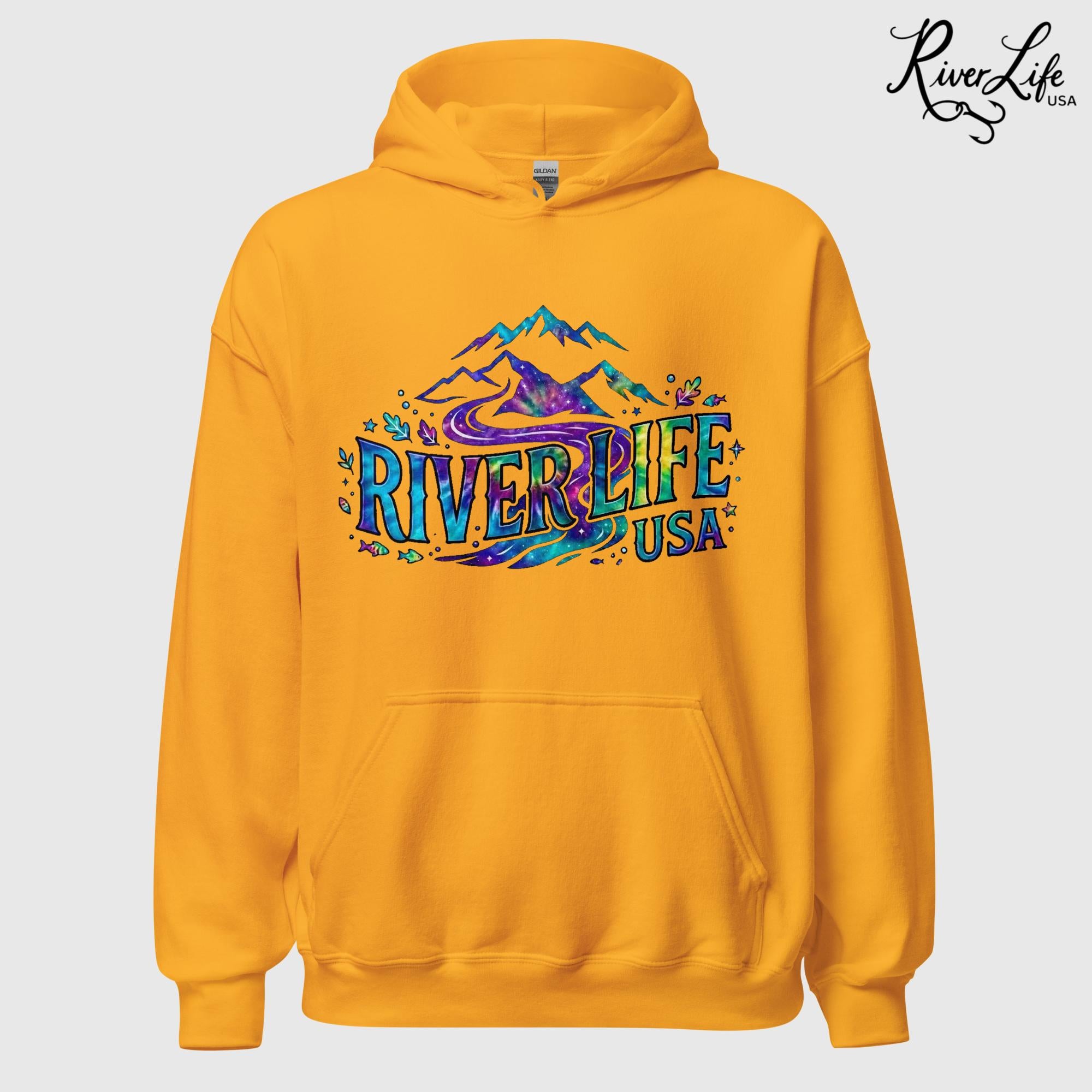 Mountain Colorful | Womens Pullover Hoodie-Gold-River Life USA