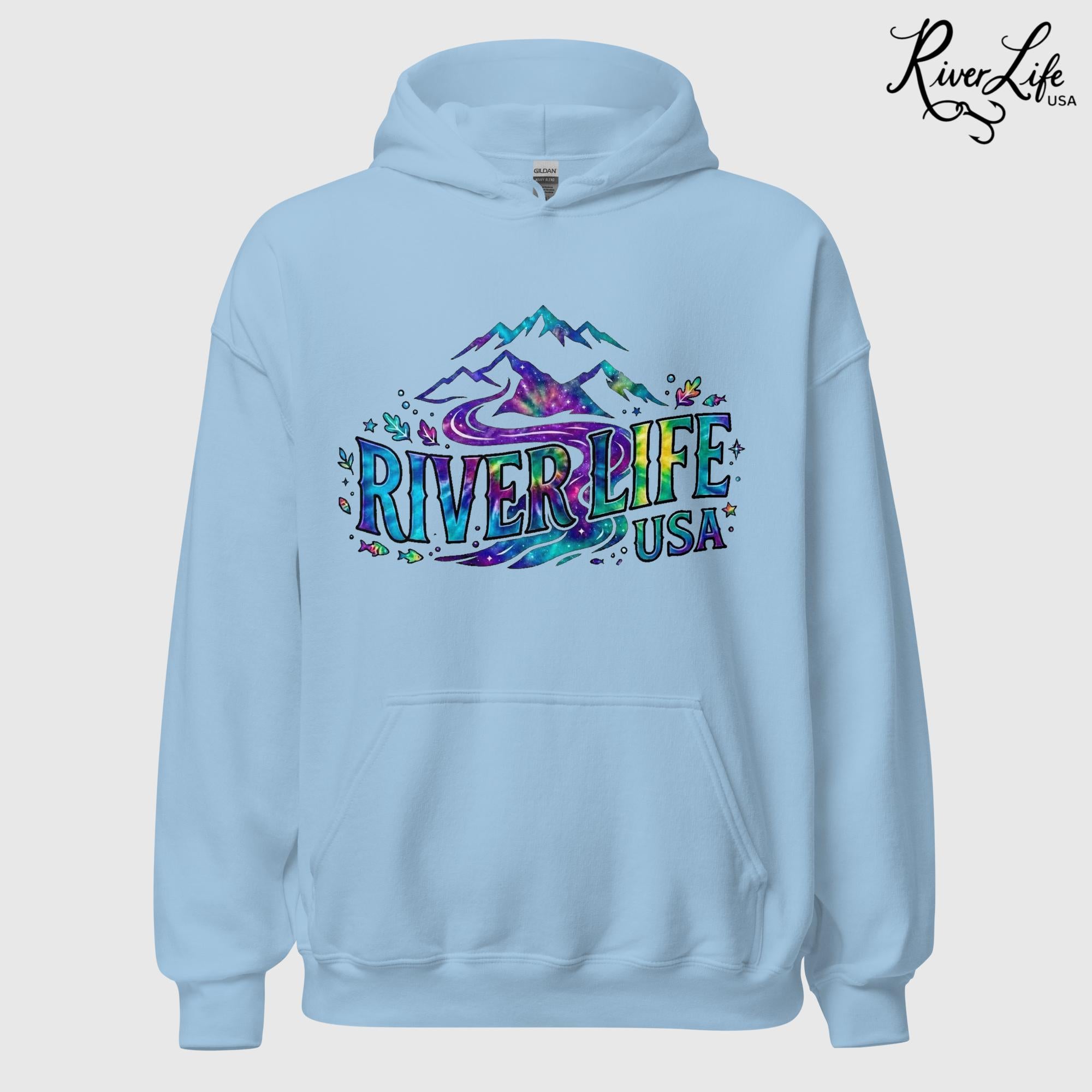 Mountain Colorful | Womens Pullover Hoodie-Light Blue-River Life USA