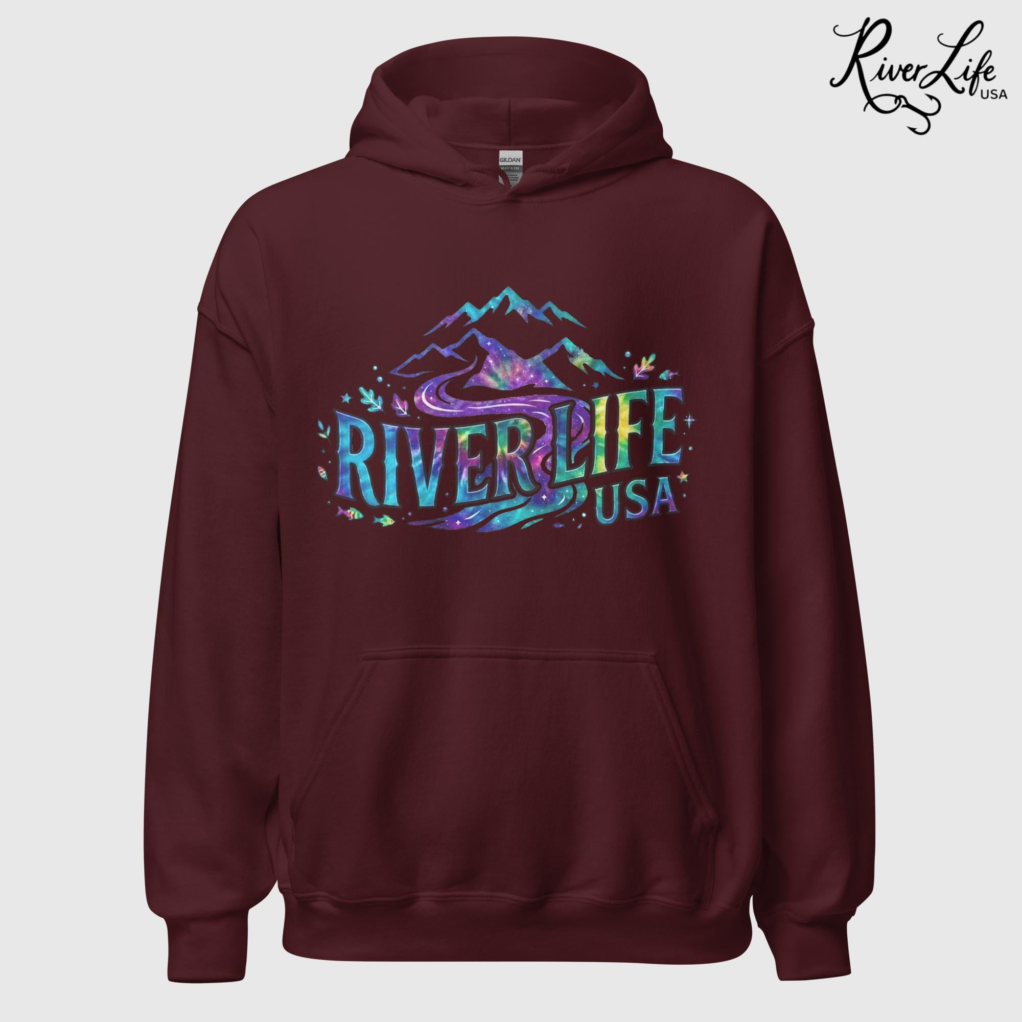 Mountain Colorful | Womens Pullover Hoodie-Maroon-River Life USA