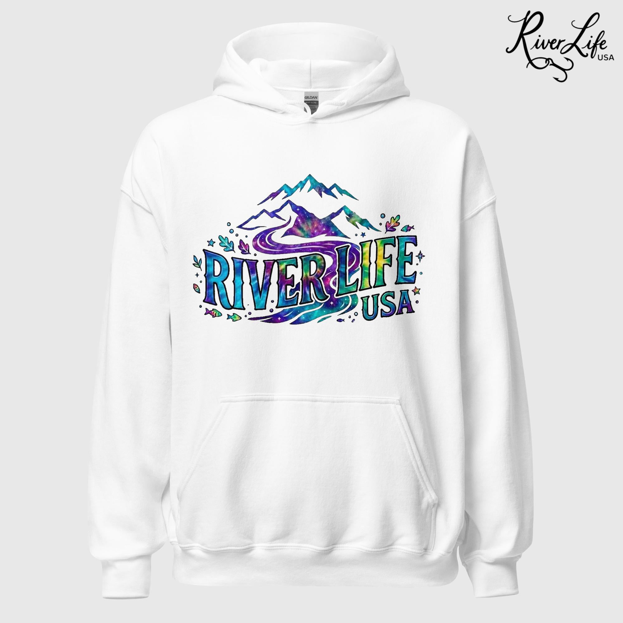 Mountain Colorful | Womens Pullover Hoodie-White-River Life USA