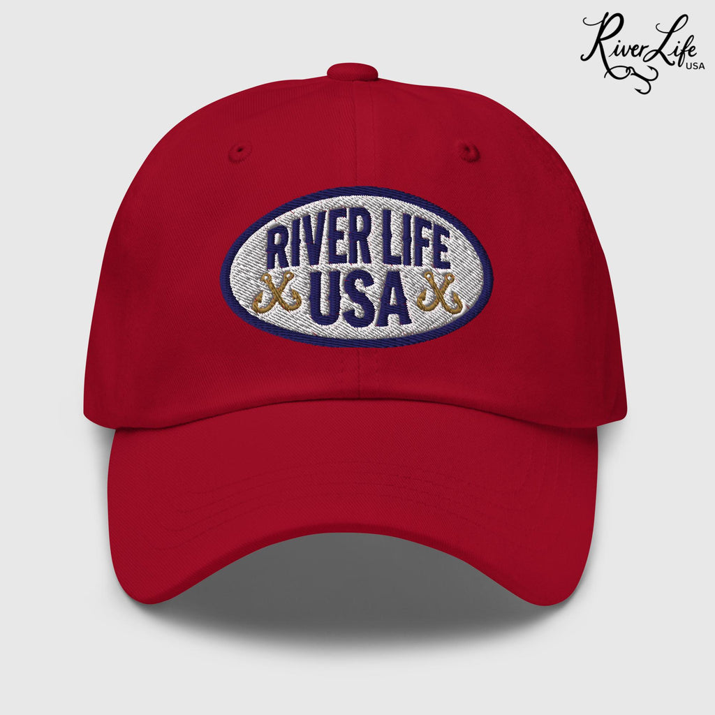Oval Patch (embroidered) | Adjustable Dad Hat-Cranberry-River Life USA