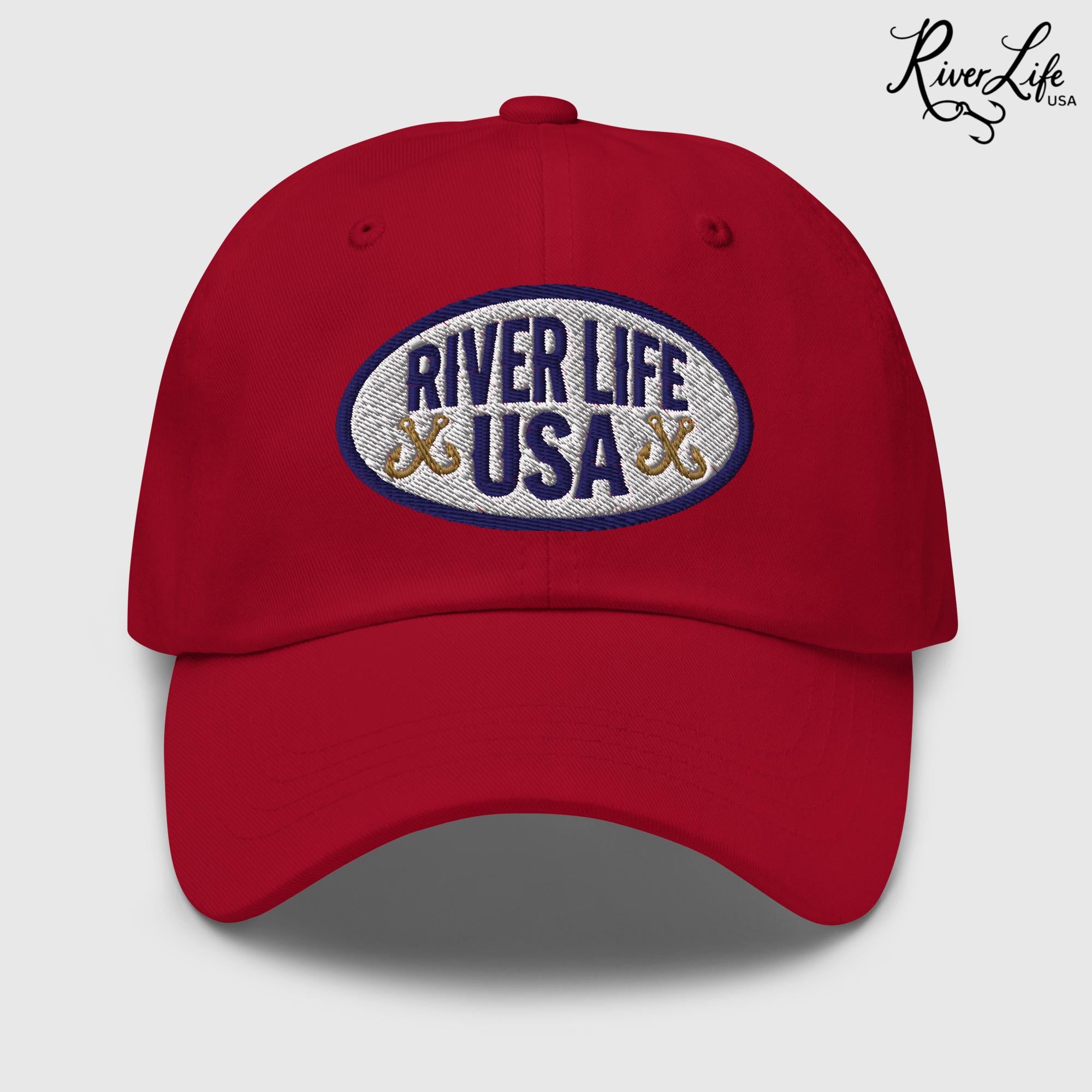 Oval Patch (embroidered) | Adjustable Dad Hat-Cranberry-River Life USA