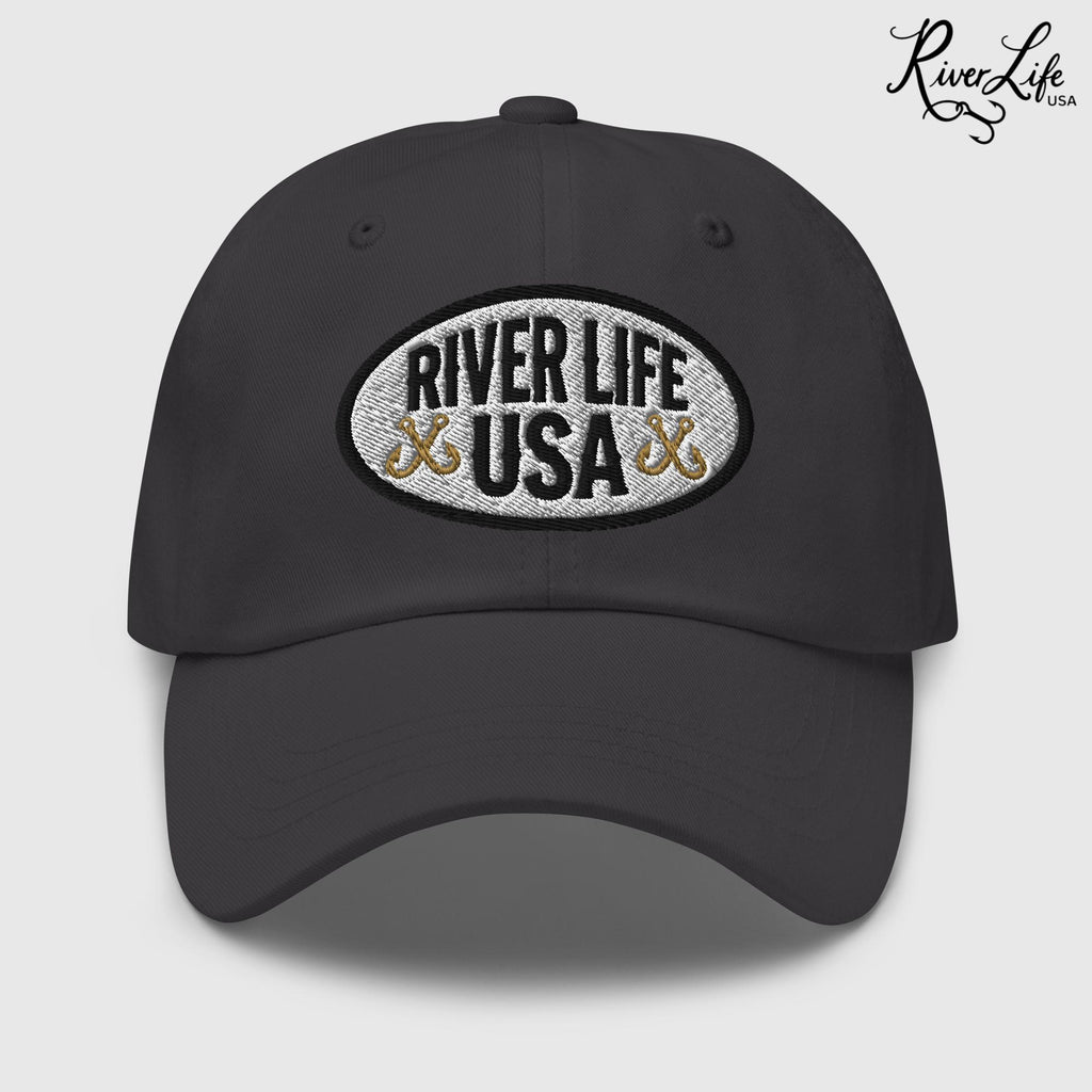 Oval Patch (embroidered) | Adjustable Dad Hat-Dark Grey-River Life USA