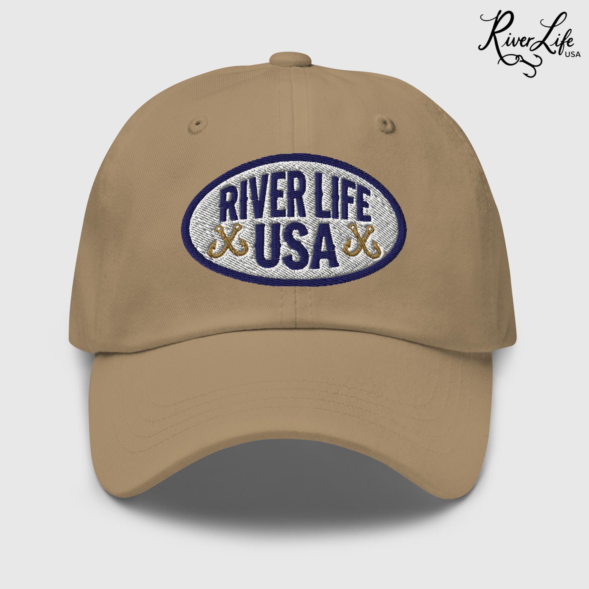 Oval Patch (embroidered) | Adjustable Dad Hat-Khaki-River Life USA