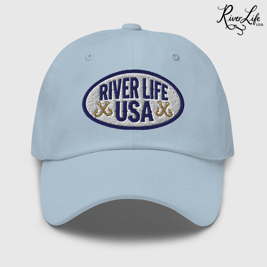 Oval Patch (embroidered) | Adjustable Dad Hat-Light Blue-River Life USA