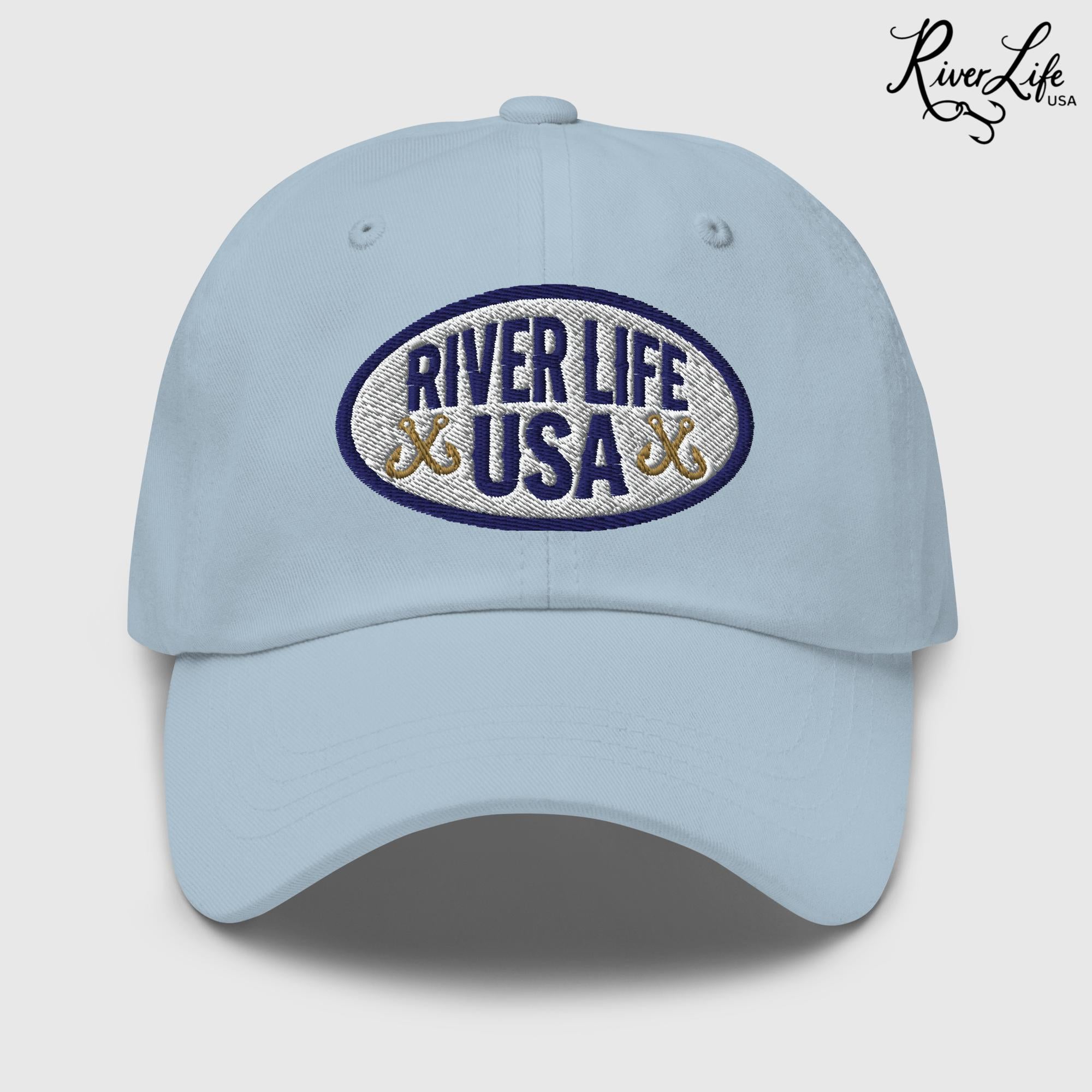 Oval Patch (embroidered) | Adjustable Dad Hat-Light Blue-River Life USA