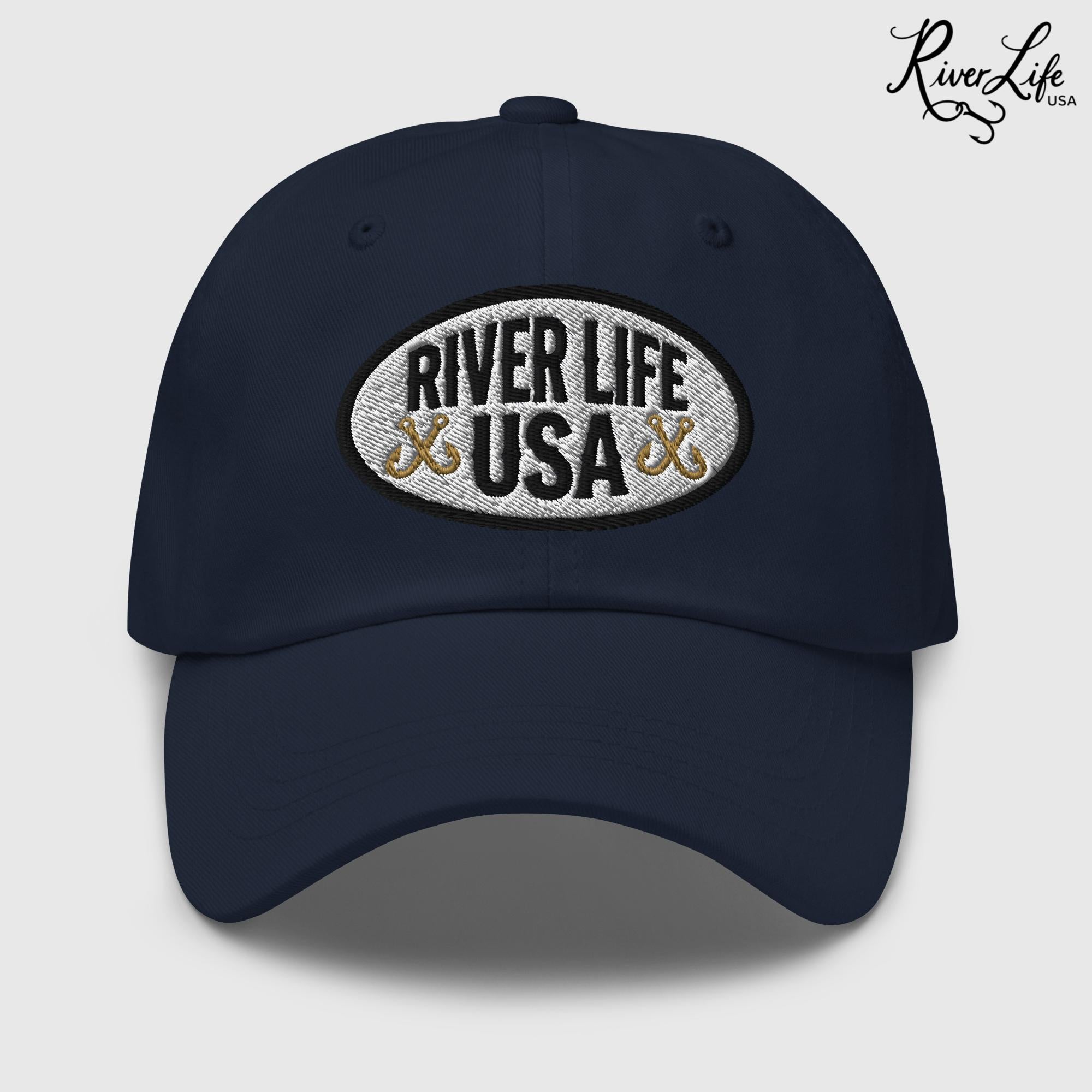 Oval Patch (embroidered) | Adjustable Dad Hat-Navy-River Life USA