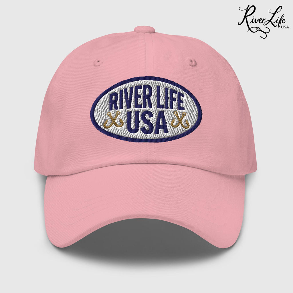 Oval Patch (embroidered) | Adjustable Dad Hat-Pink-River Life USA