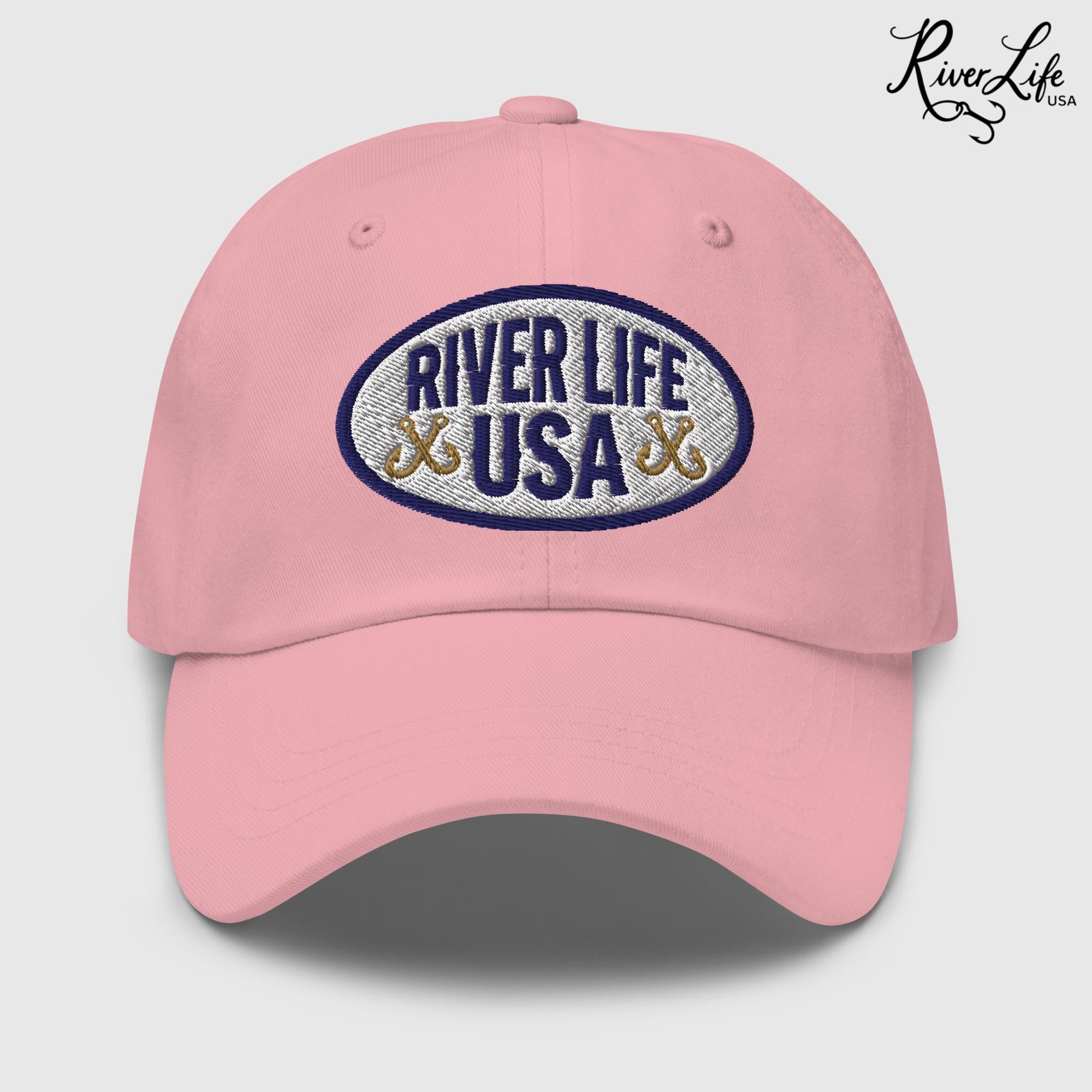 Oval Patch (embroidered) | Adjustable Dad Hat-Pink-River Life USA