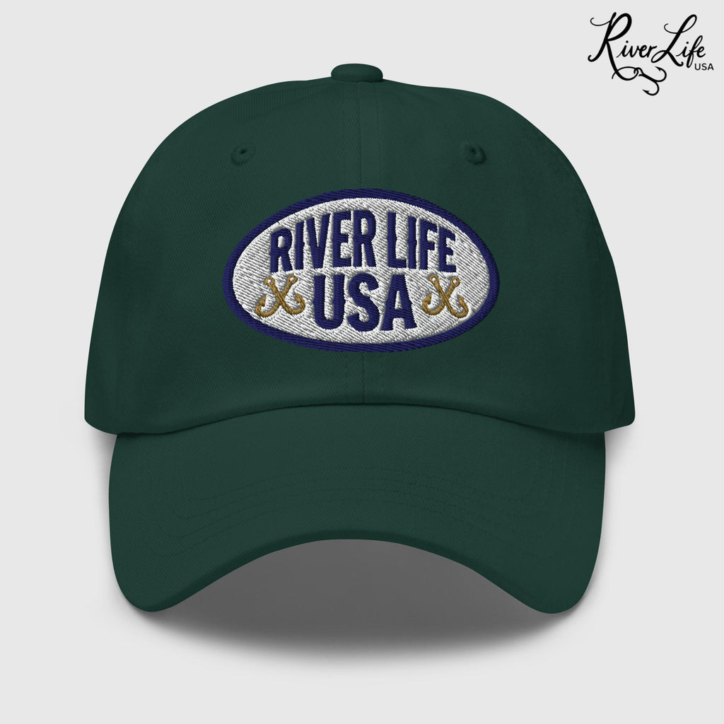 Oval Patch (embroidered) | Adjustable Dad Hat-Spruce-River Life USA