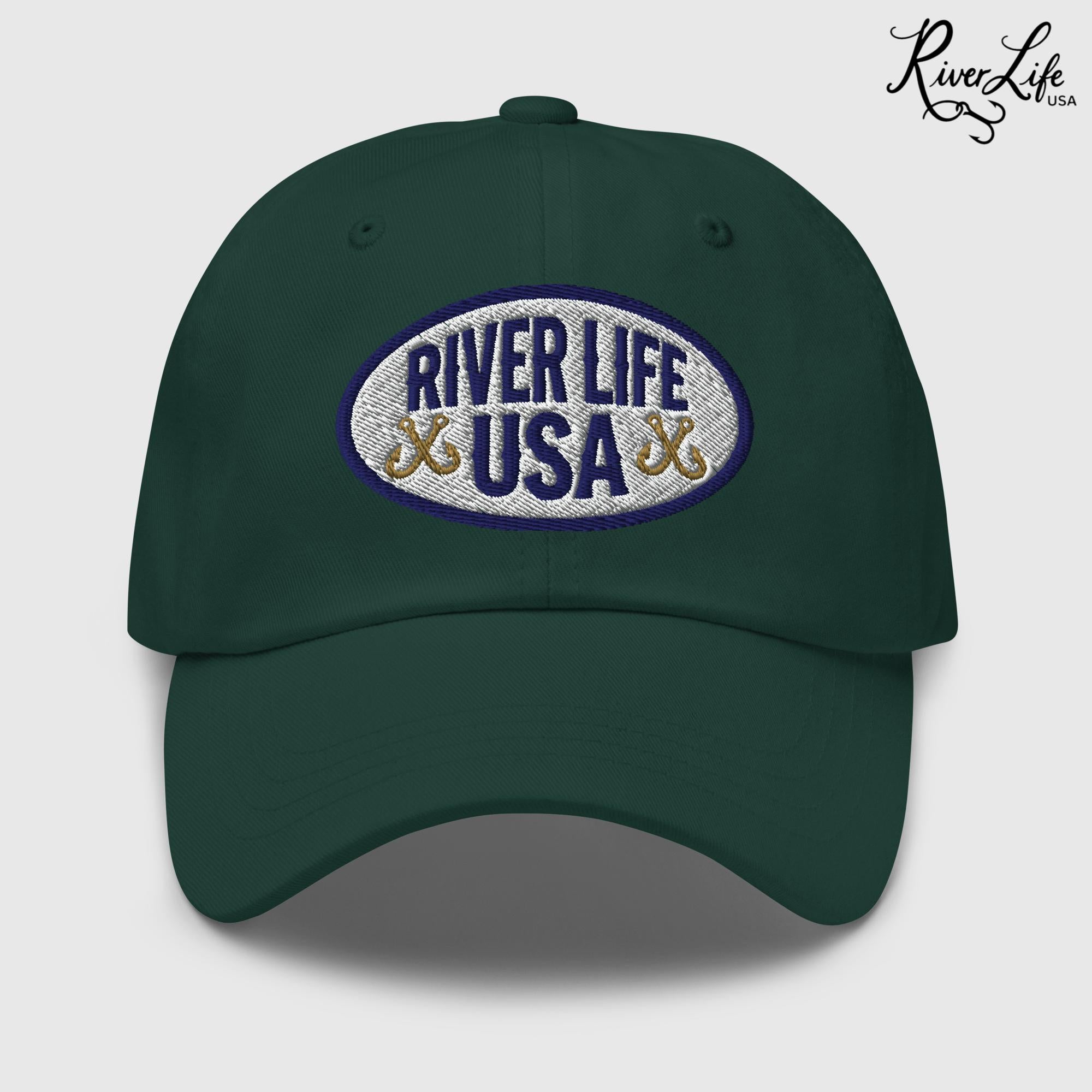 Oval Patch (embroidered) | Adjustable Dad Hat-Spruce-River Life USA