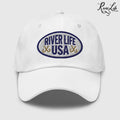 Oval Patch (embroidered) | Adjustable Dad Hat-White-River Life USA