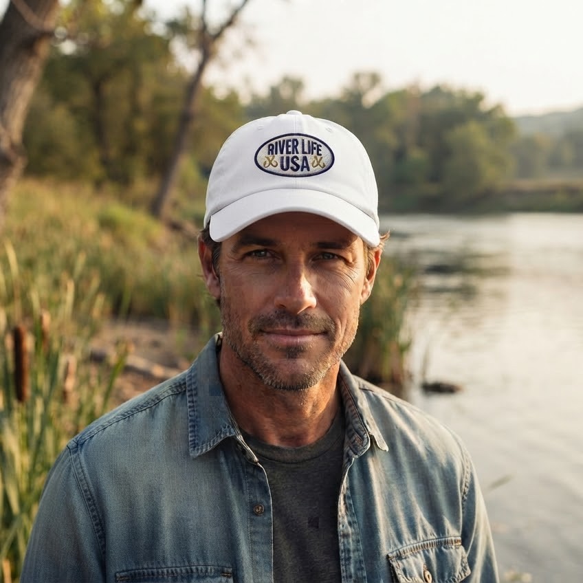 Oval Patch (embroidered) | Adjustable Dad Hat-White-River Life USA