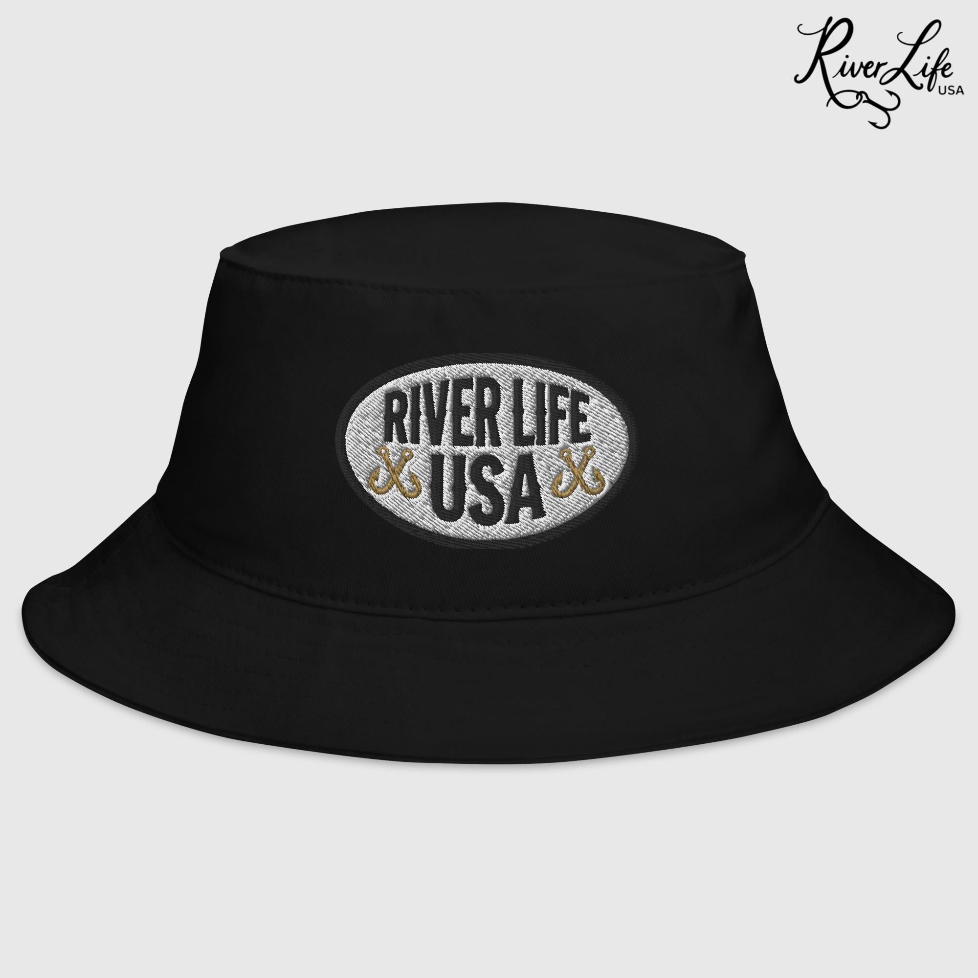 Oval Patch (embroidered) | Bucket Hat-Black-River Life USA