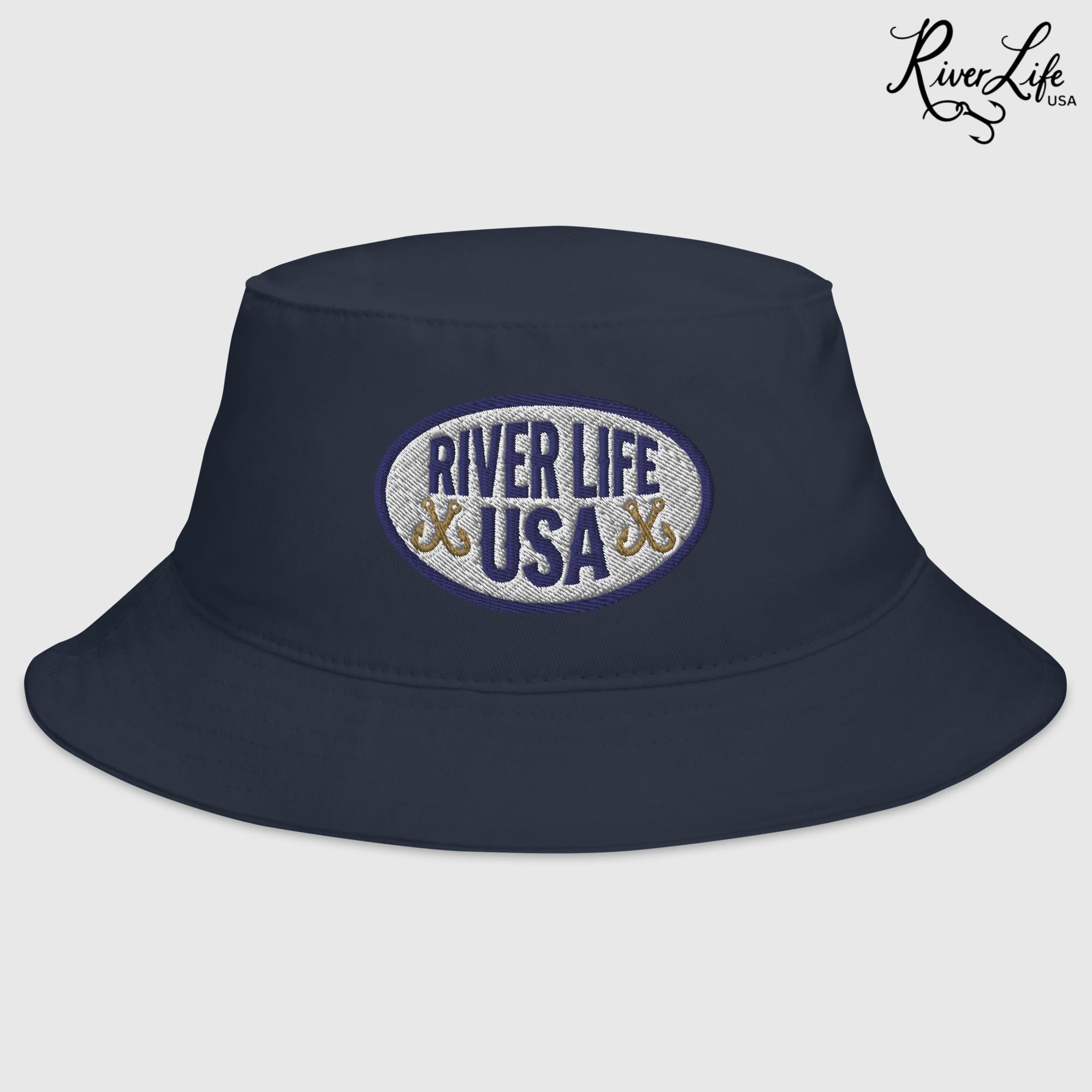 Oval Patch (embroidered) | Bucket Hat-Navy-River Life USA
