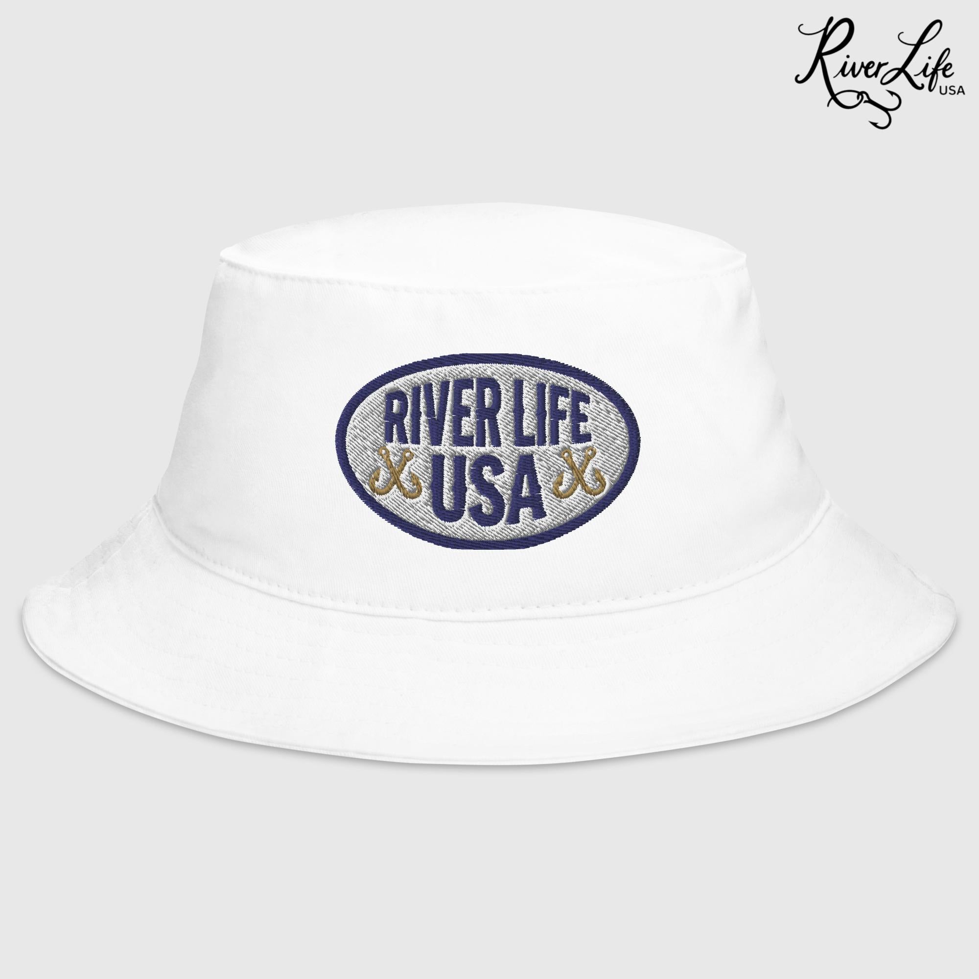 Oval Patch (embroidered) | Bucket Hat-White-River Life USA