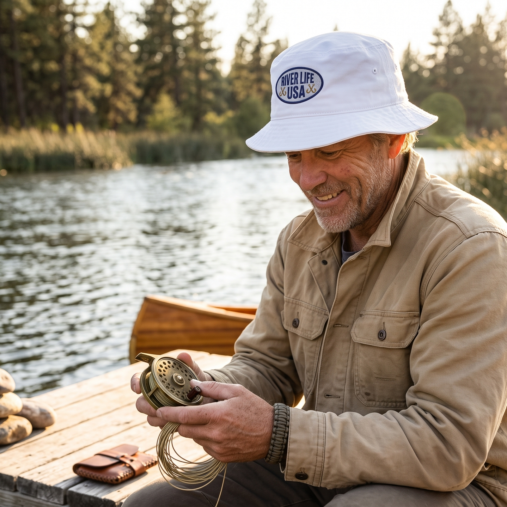 Oval Patch (embroidered) | Bucket Hat-White-River Life USA