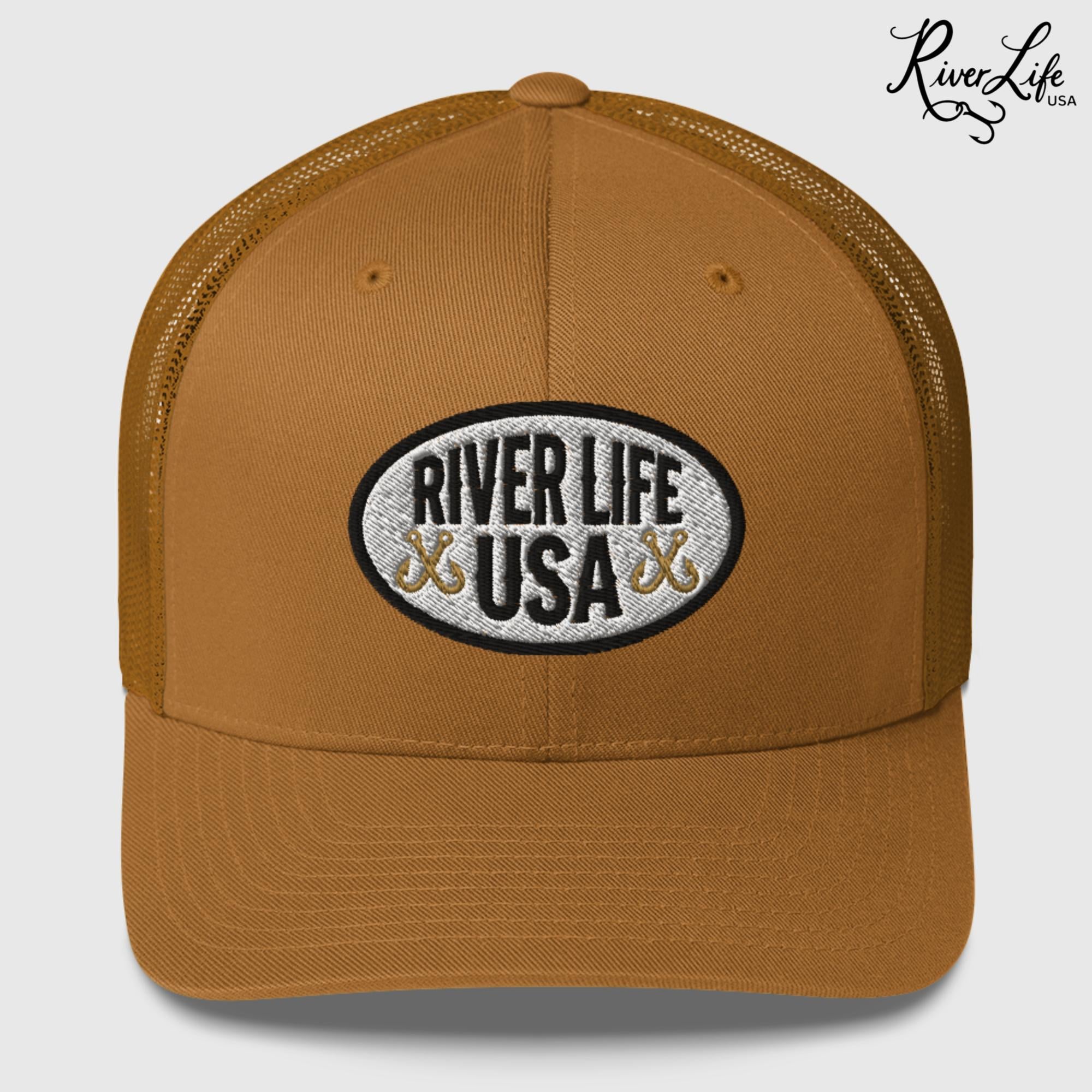 Oval Patch (embroidered) | Snapback Trucker Cap-Caramel-River Life USA