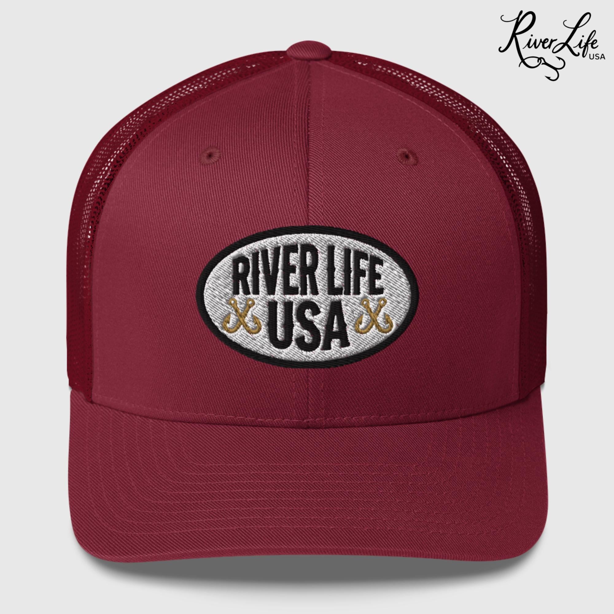Oval Patch (embroidered) | Snapback Trucker Cap-Cranberry-River Life USA